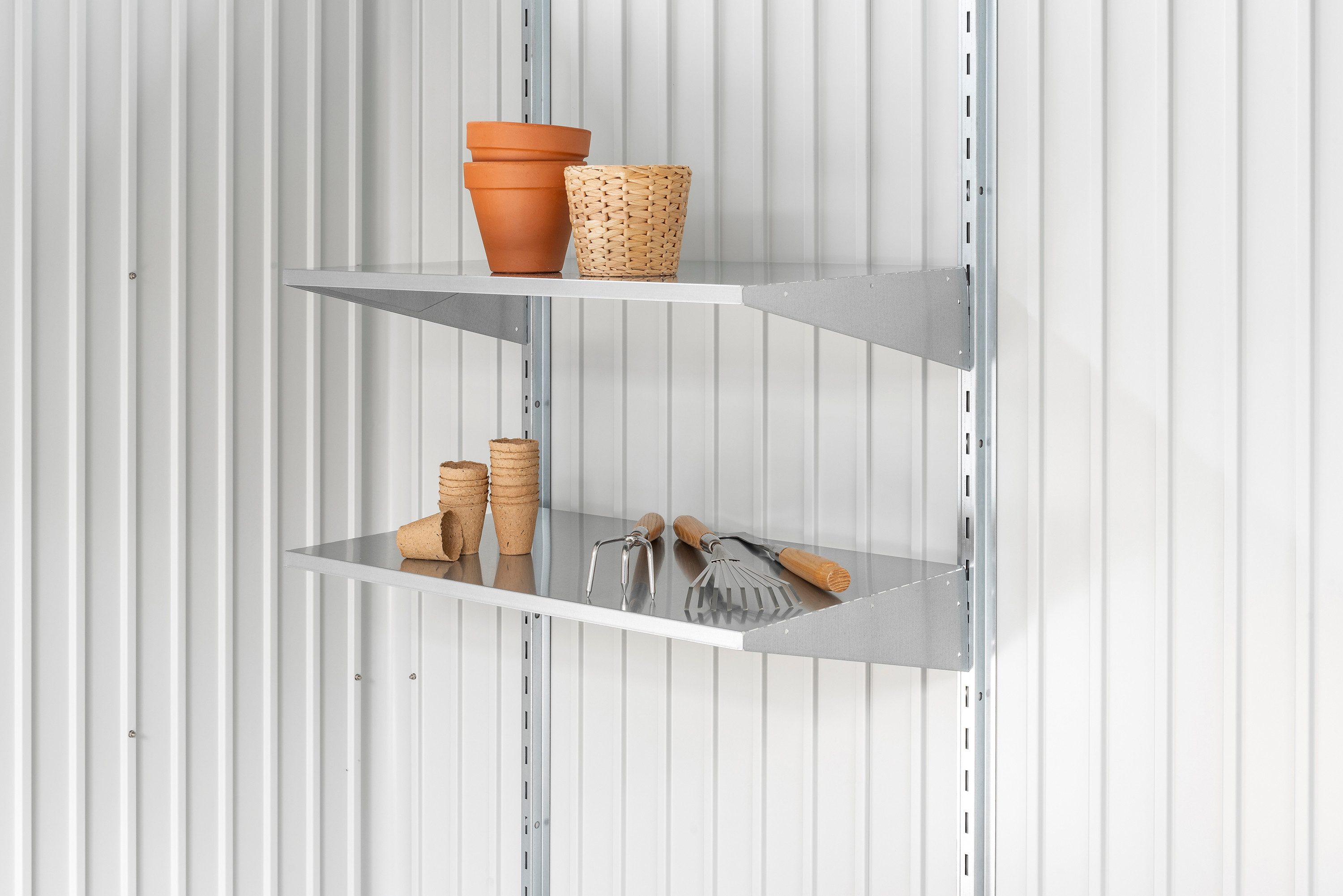 Biohort Wandregal, 2 Regalböden tief, für Gerätehaus, Geräteschrank