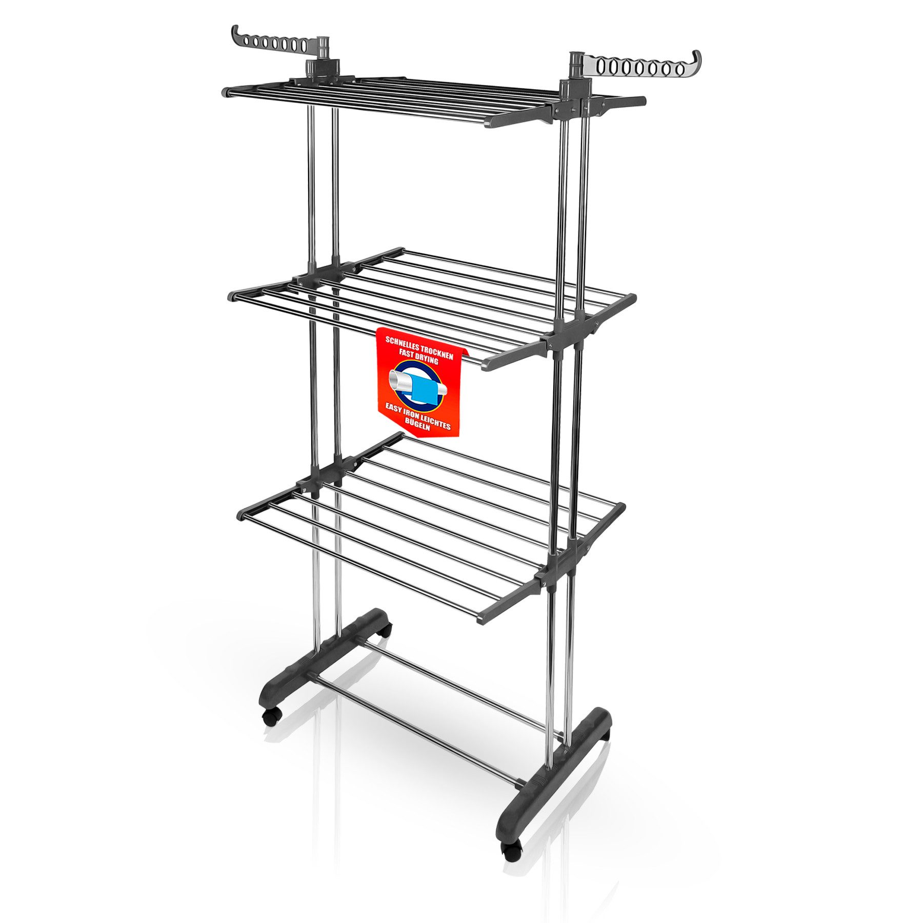 BigDean Wäscheständer Wäscheständer Turm mit 3 Ebenen und 4 Rollen in Grau, günstig online kaufen