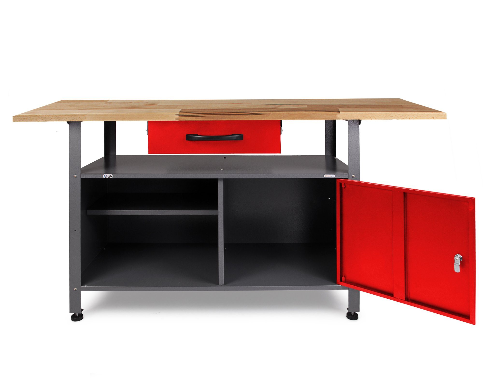 ONDIS24 Werkstatt-Set Werkstatt-Set, 120 cm, mit LED, Werkstattschrank, Lochwand, Hakensortiment, Arbeitshöhe 85 cm