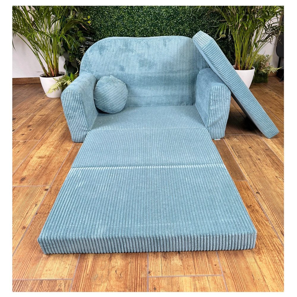 FORTISLINE Kindersofa Kindersofa Rosalia Ausklappbares Sofa aus Cord mit Verlängerung