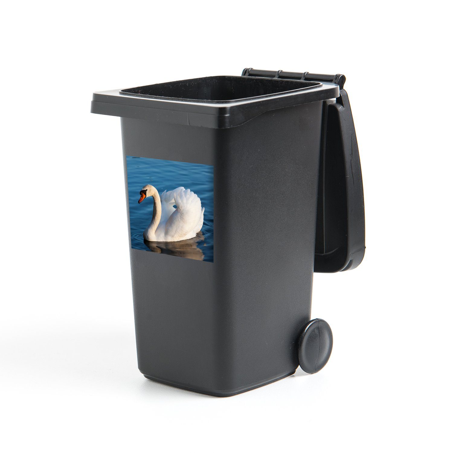 - - Mülleimer-aufkleber, Sticker, - Weiß Wasser Wandsticker St), Abfalbehälter Schwan (1 Mülltonne, MuchoWow Vogel Container,