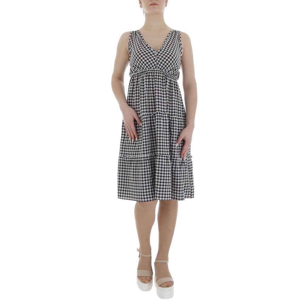 Ital-Design Sommerkleid Damen Freizeit Stufenkleid (85941365) Volants Kariert Sommerkleid in Schwarz