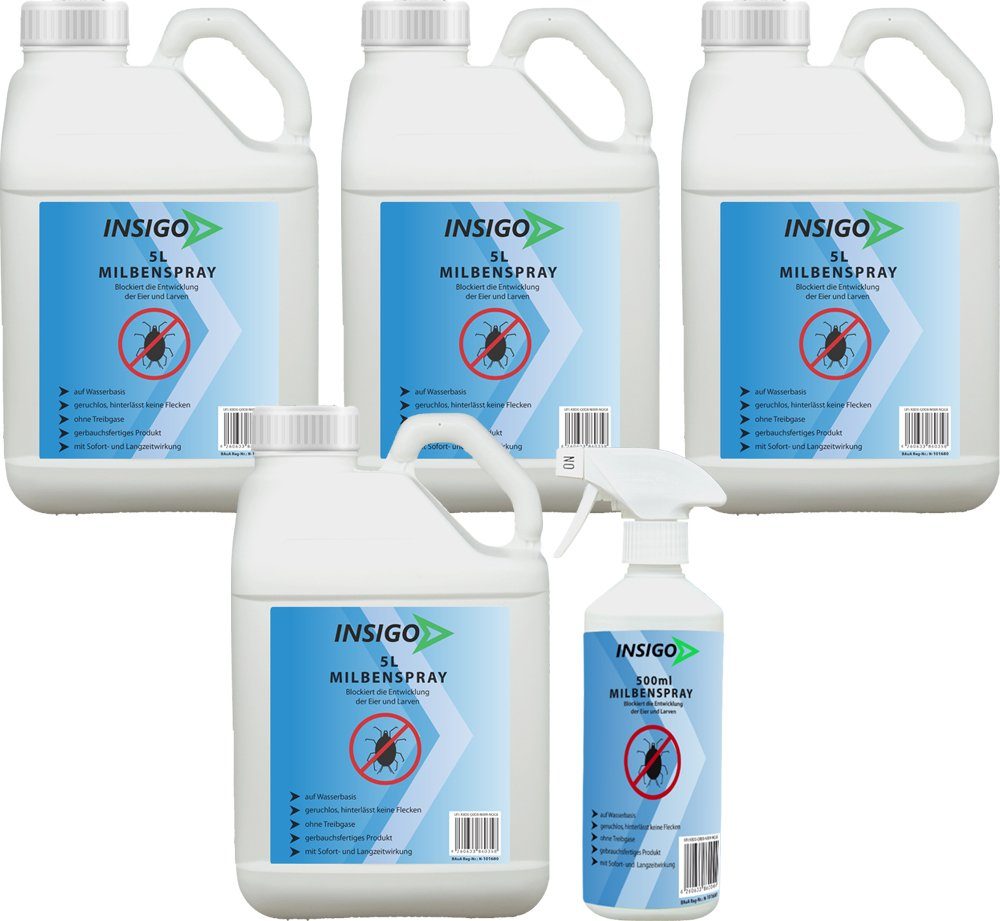 INSIGO Insektenspray Anti Milben-Spray Milben-Mittel Ungezieferspray, 20.5 l, auf Wasserbasis, geruchsarm, brennt / ätzt nicht, mit Langzeitwirkung
