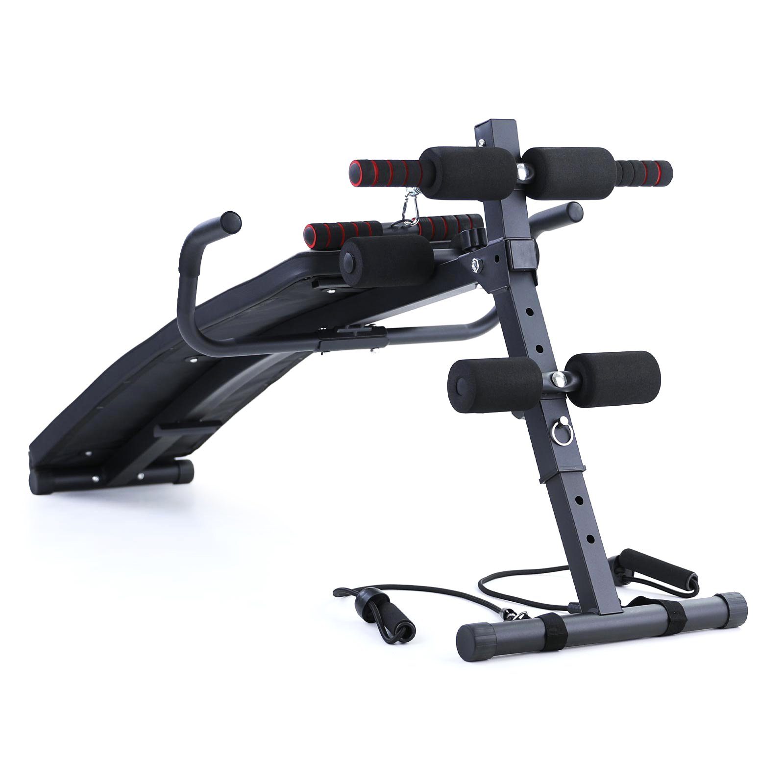RAMROXX Hantelbank Sit Up Schrägbank Multifunktion mit Kopfauflage und Zugseile