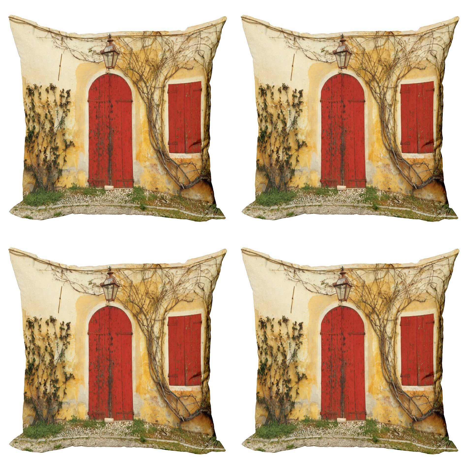Tuscan Rustikal Alter Abakuhaus Türen Im Accent Stück), (4 Digitaldruck, Modern Kissenbezüge Haus Doppelseitiger von