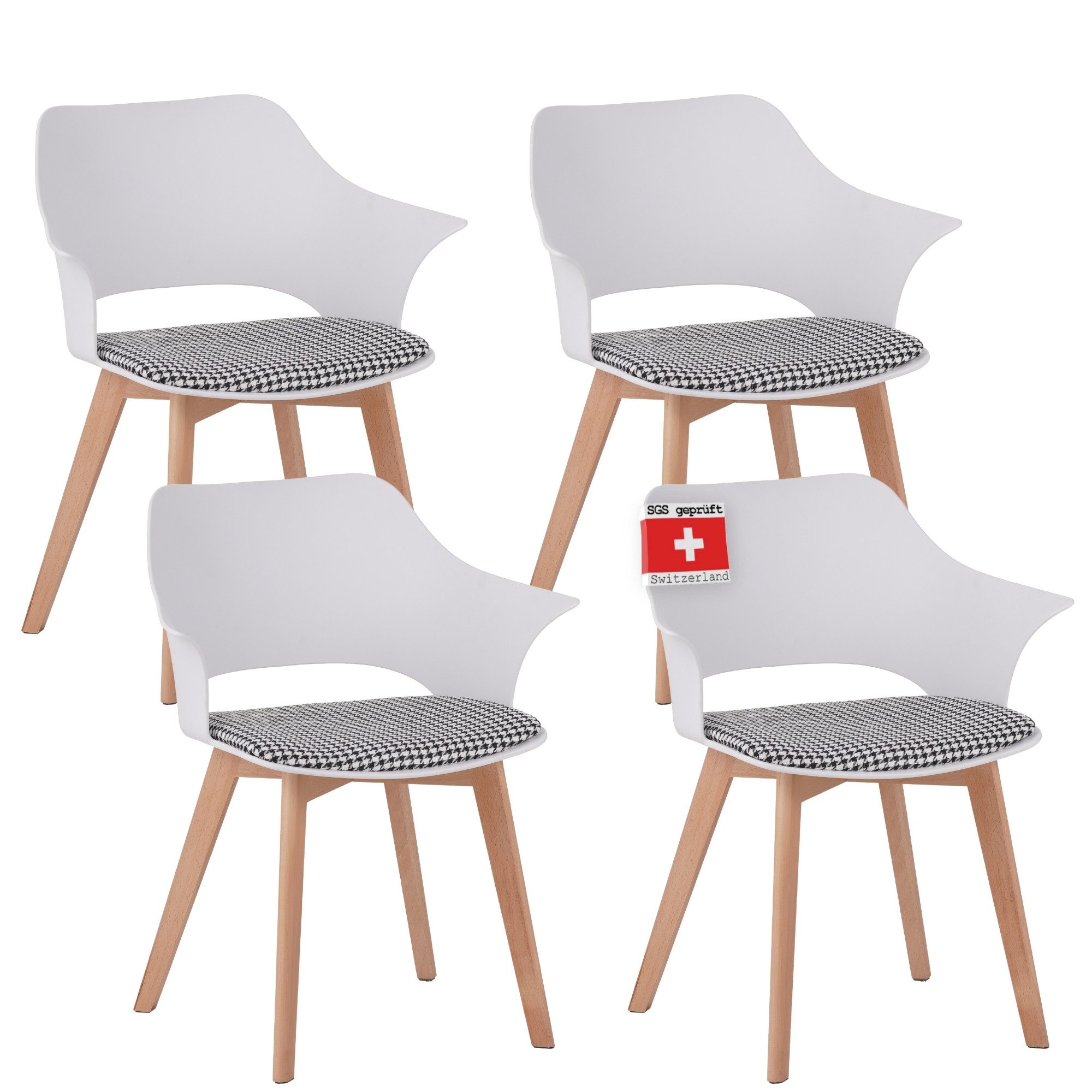 Esszimmerstuhl Esszimmerstuhl AALBORG 4er Set Weiß Modern Polsterstuhl