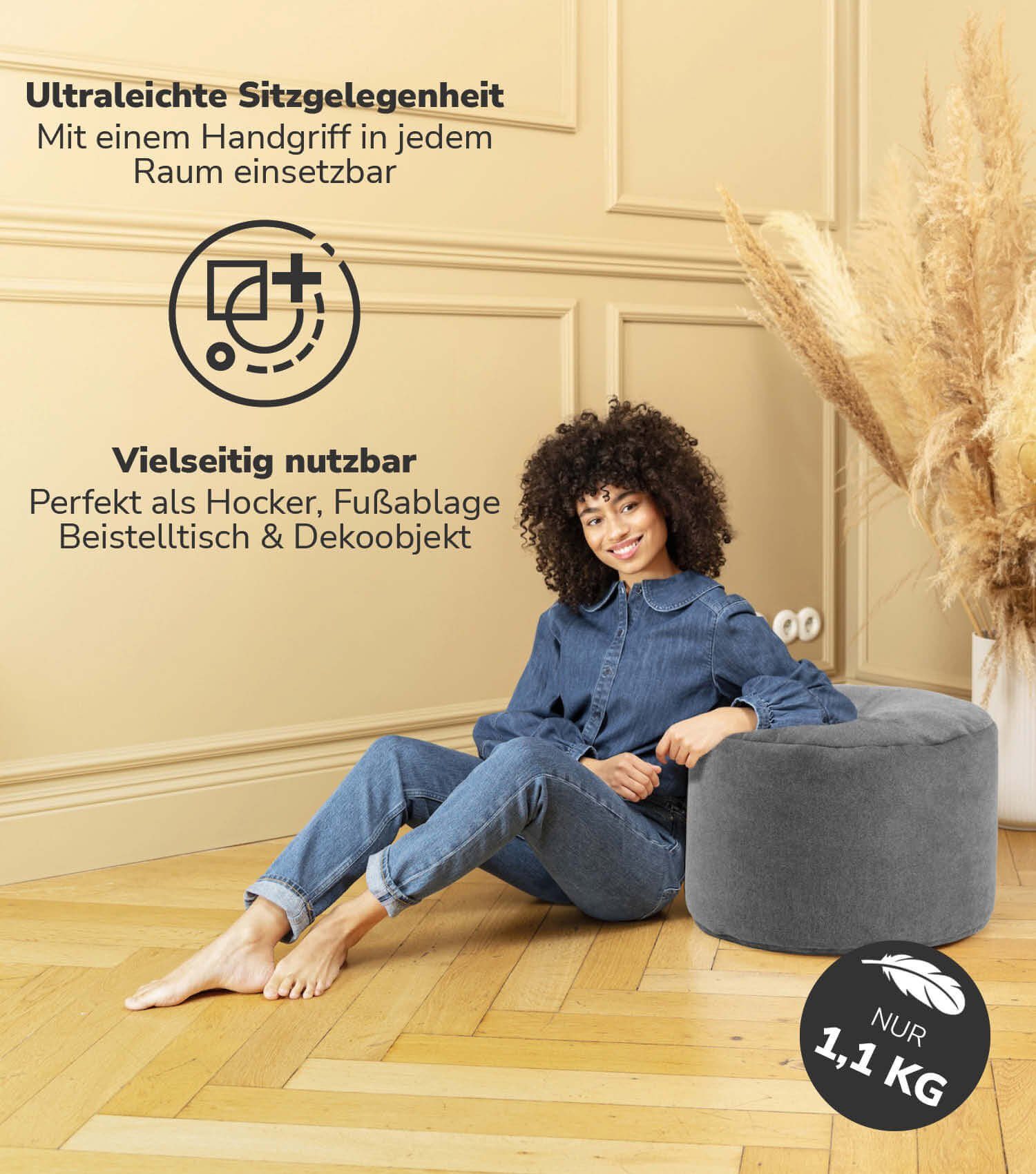 mokebo Pouf Der Ruhepouf (rund und aus Webstoff), Sitz-Hocker, Bodenkissen, Fußhocker, Hocker, Sitzkissen in Grau