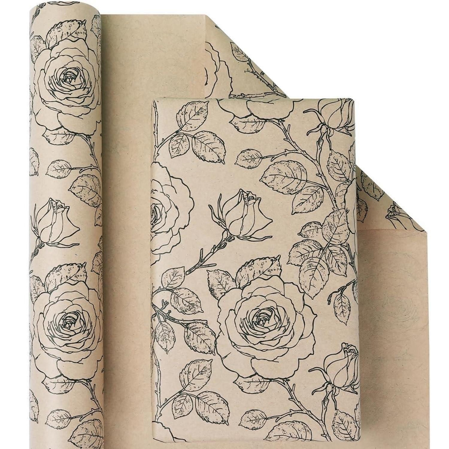LuxusKollektion Geschenkpapier Geschenkpapier Kraftpapier Retro Rose 43cm x 10m