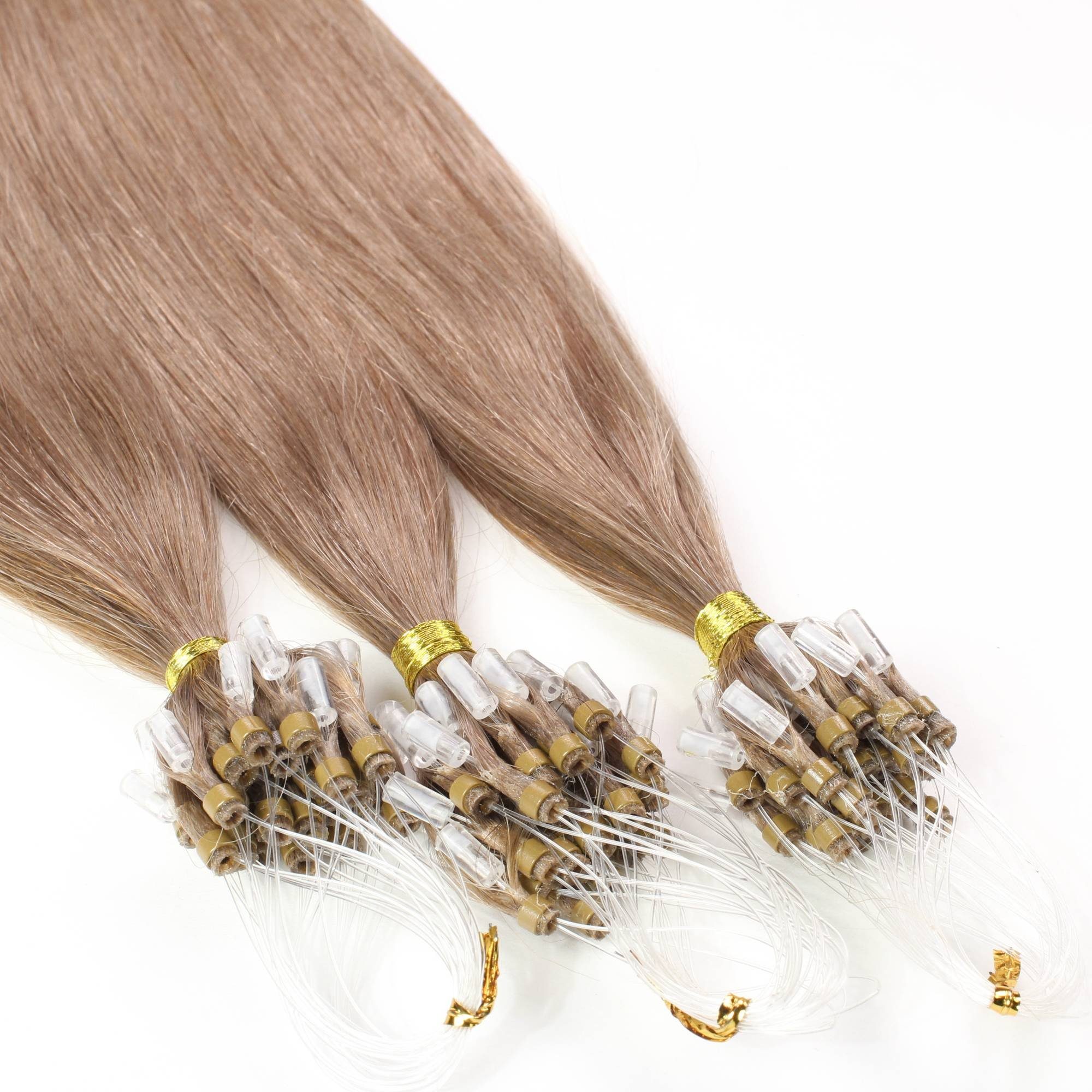 hair2heart Echthaar-Extension Microring Loops 0.5g Hell-Lichtblond 40cm #10/31 Gold-Asch glatt 