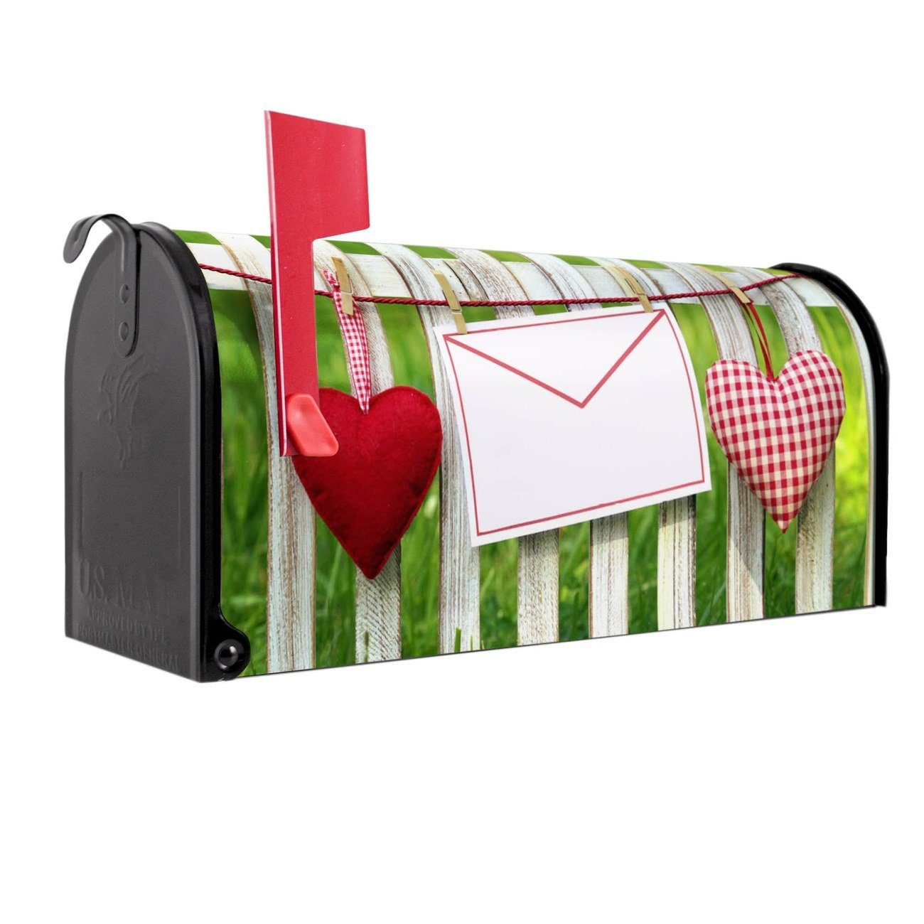 banjado Amerikanischer Briefkasten Mailbox Gartenzaun (Amerikanischer Briefkasten, original aus Mississippi USA), 22 x 17 x 51 cm schwarz