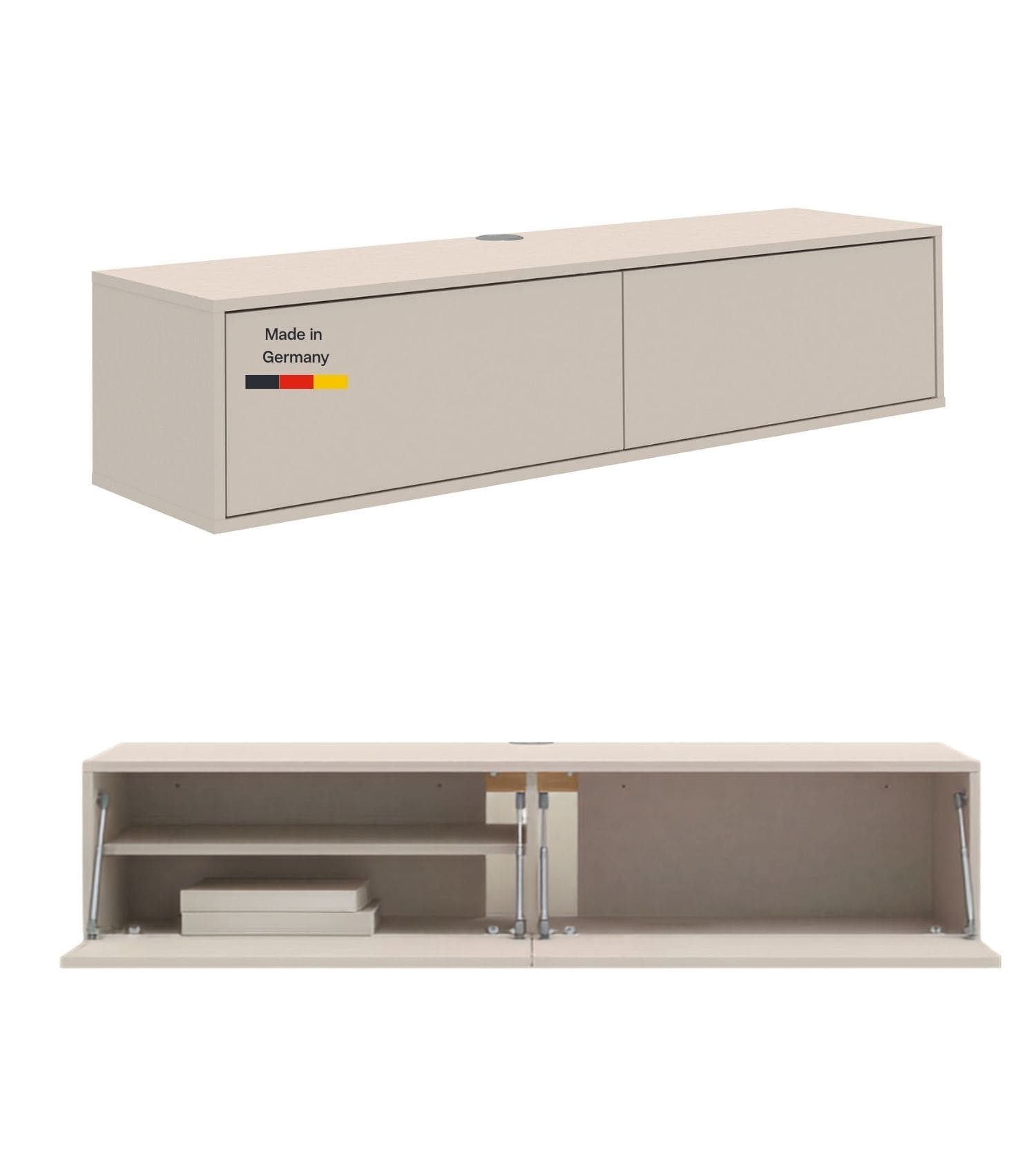 mokebo Sideboard 'Stage' Holz Lowboard TV-Schrank Push-to-Open Türen 160cm (160x36 cm, mit Einlegeböden), Made in Germany, TV-Board Beige, Fernsehschrank, Schra – Bild 2 von 5