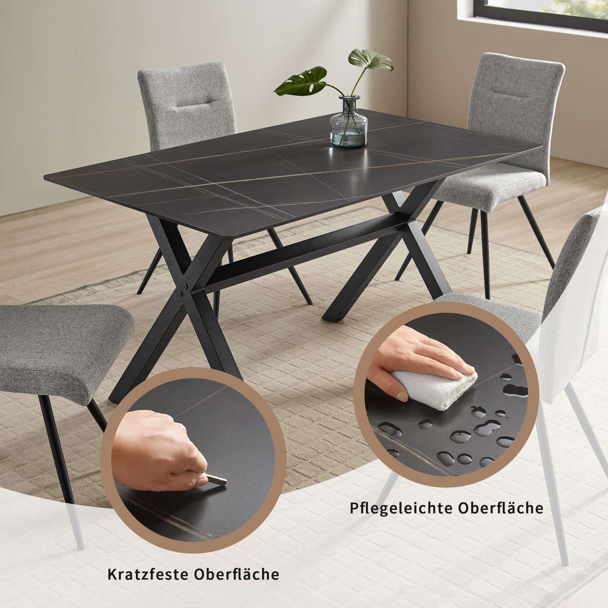 OTTO home Esstisch Cazie, aus Sicherheitsglas mit drehbarer Tischplatte und verstellbaren Füßen