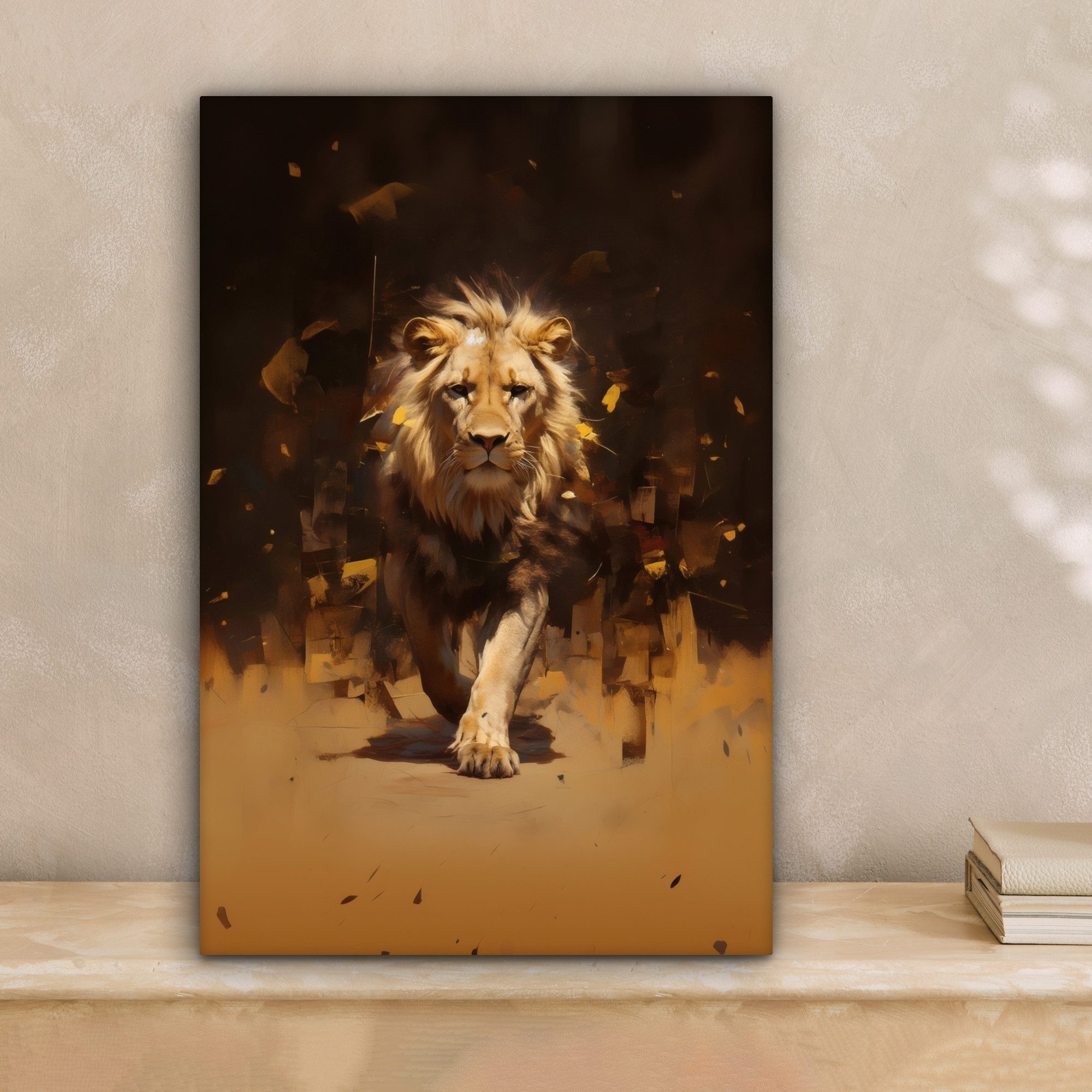 OneMillionCanvasses® Leinwandbild Löwe - Gemalt - Abstrakt - Gold, Fotodruc günstig online kaufen