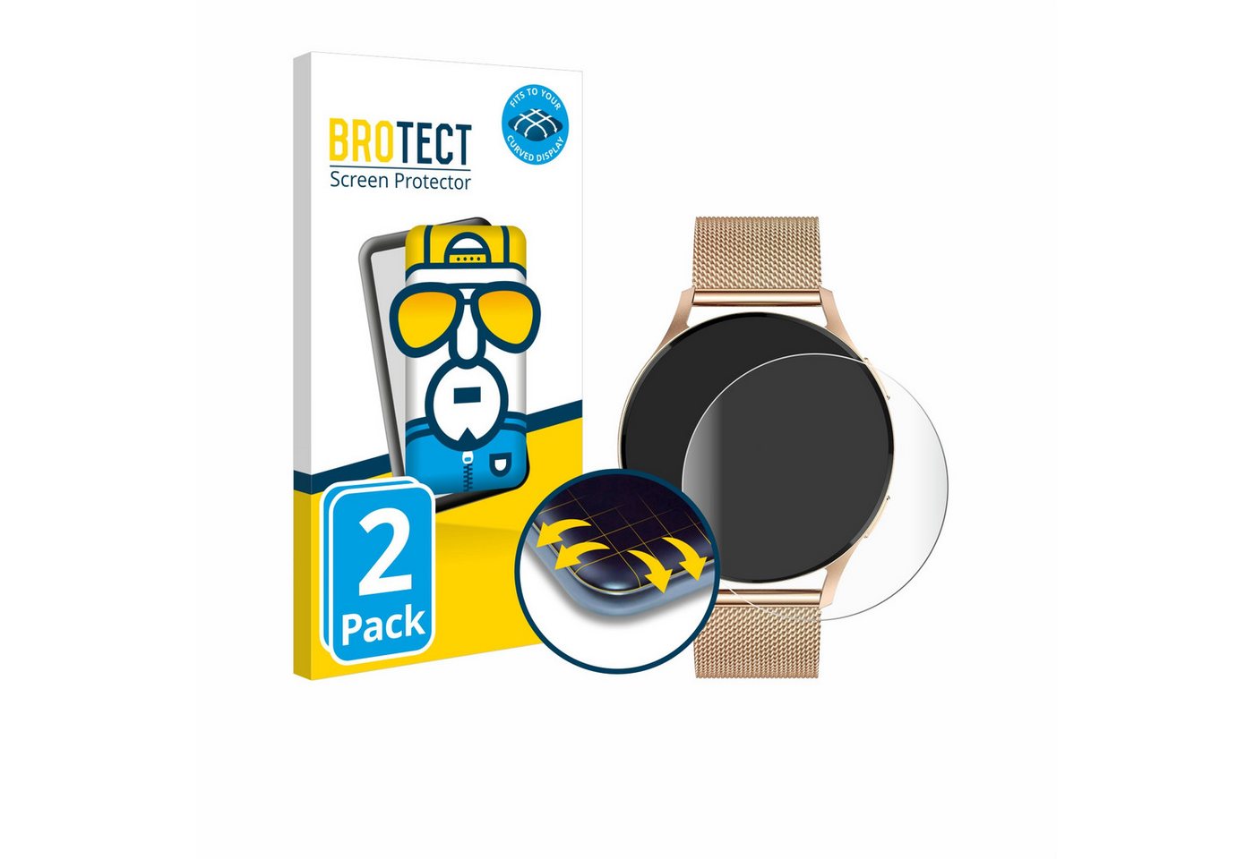 BROTECT Displayschutzfolie Fullscreen Schutzfolie für Levowatch Edgy 1.43", 2 Stück, Displayschutz Folie Fullcover Klar Transparent