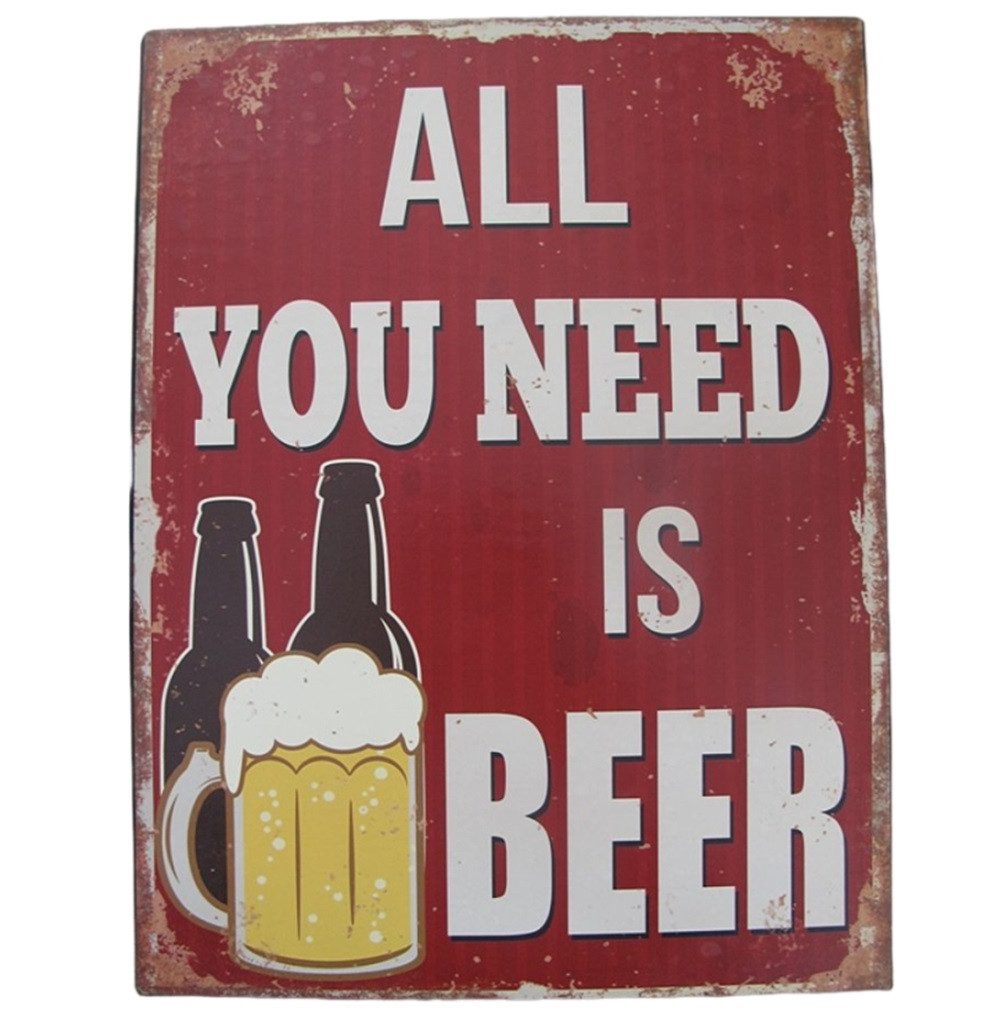 Metallschild Metallschild Blechschild, Reklameschild All You Need Is Beer, Kneipen