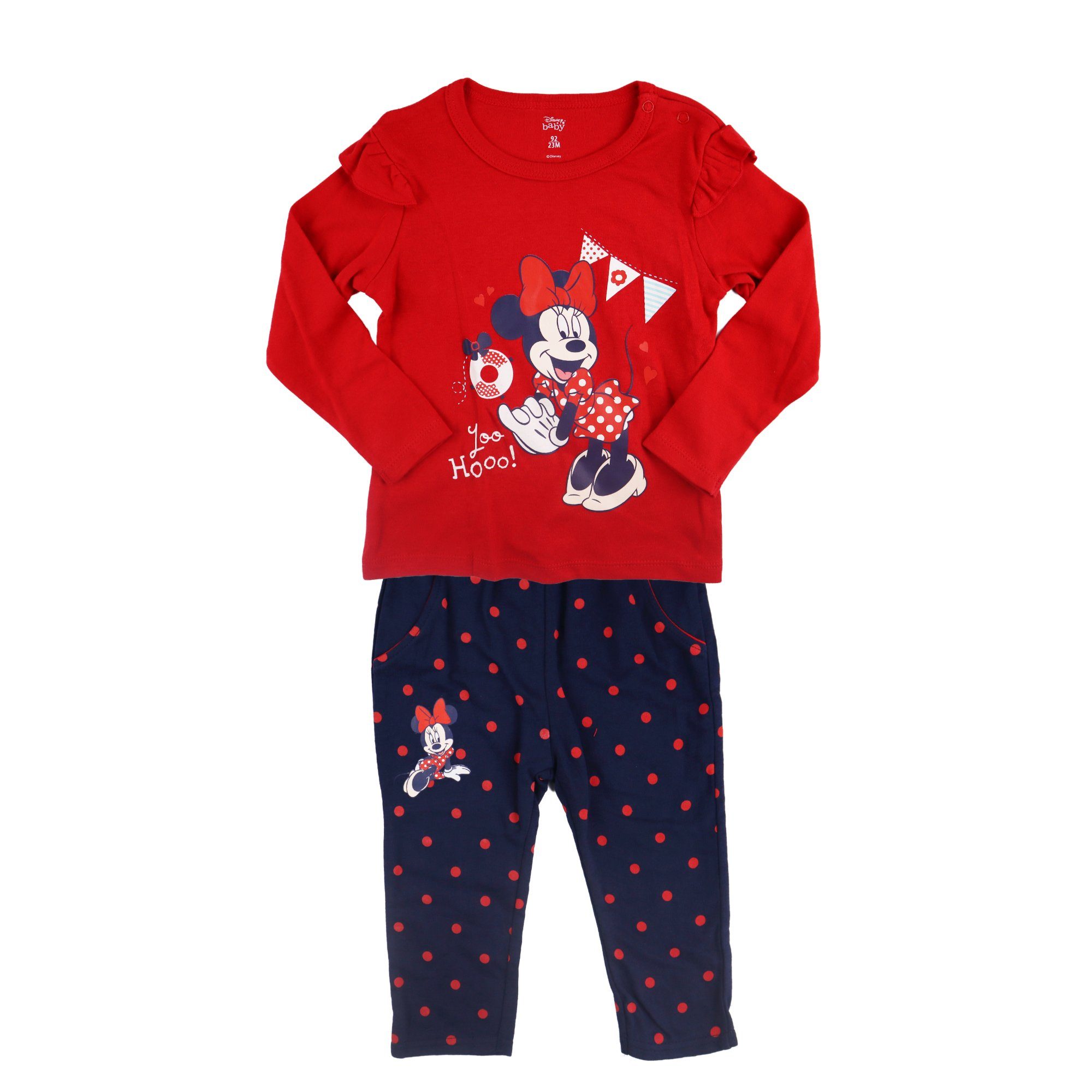 Disney Langarmshirt Disney Minnie Maus Baby 2tlg. Set langarm Shirt plus Hose Gr. 62 bis 92, 100% Baumwolle Rot