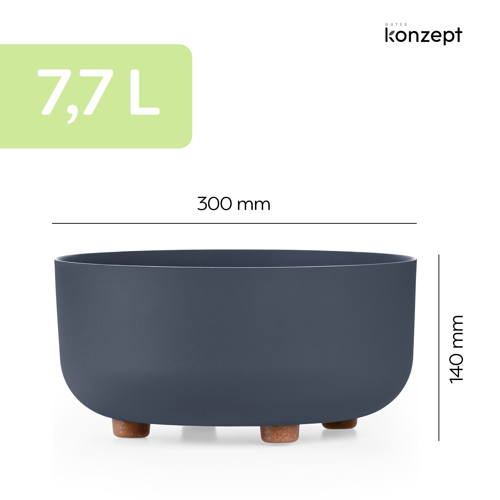 KONZEPT Blumentopf mit Füßen Ø 30 cm, Höhe 14 cm, für innen & außen, Kratzfest, Leicht, UV-beständig, Wetterfest, mit Füßen