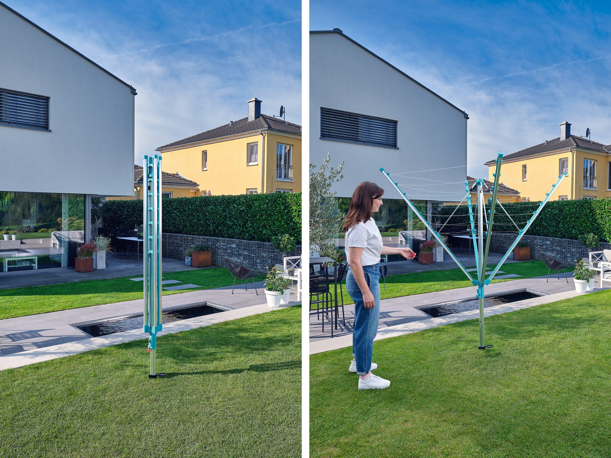 Leifheit Wäschespinne Wäscheschirm Linomatic 400 Easy, 40m Leinenlänge, Leinenautomatik, Easy-Lift-System, Bodenhülse – Bild 4 von 5