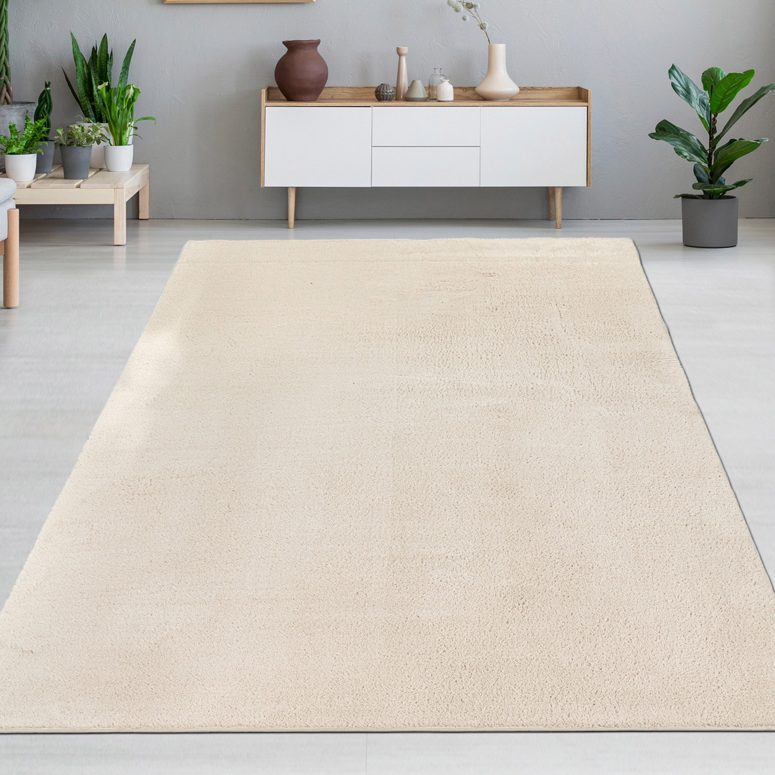 Carpetia Teppich Samtiges Uni-Design, rechteckig, Höhe: 10 mm, samtig weich, pflegeleicht, rutschhemmende Rückseite
