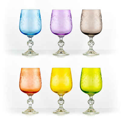 Crystalex Weinglas »Floral Claudia Weingläser 340 ml 6er Set«, Kristallglas, Mehrfarbig, Gravur