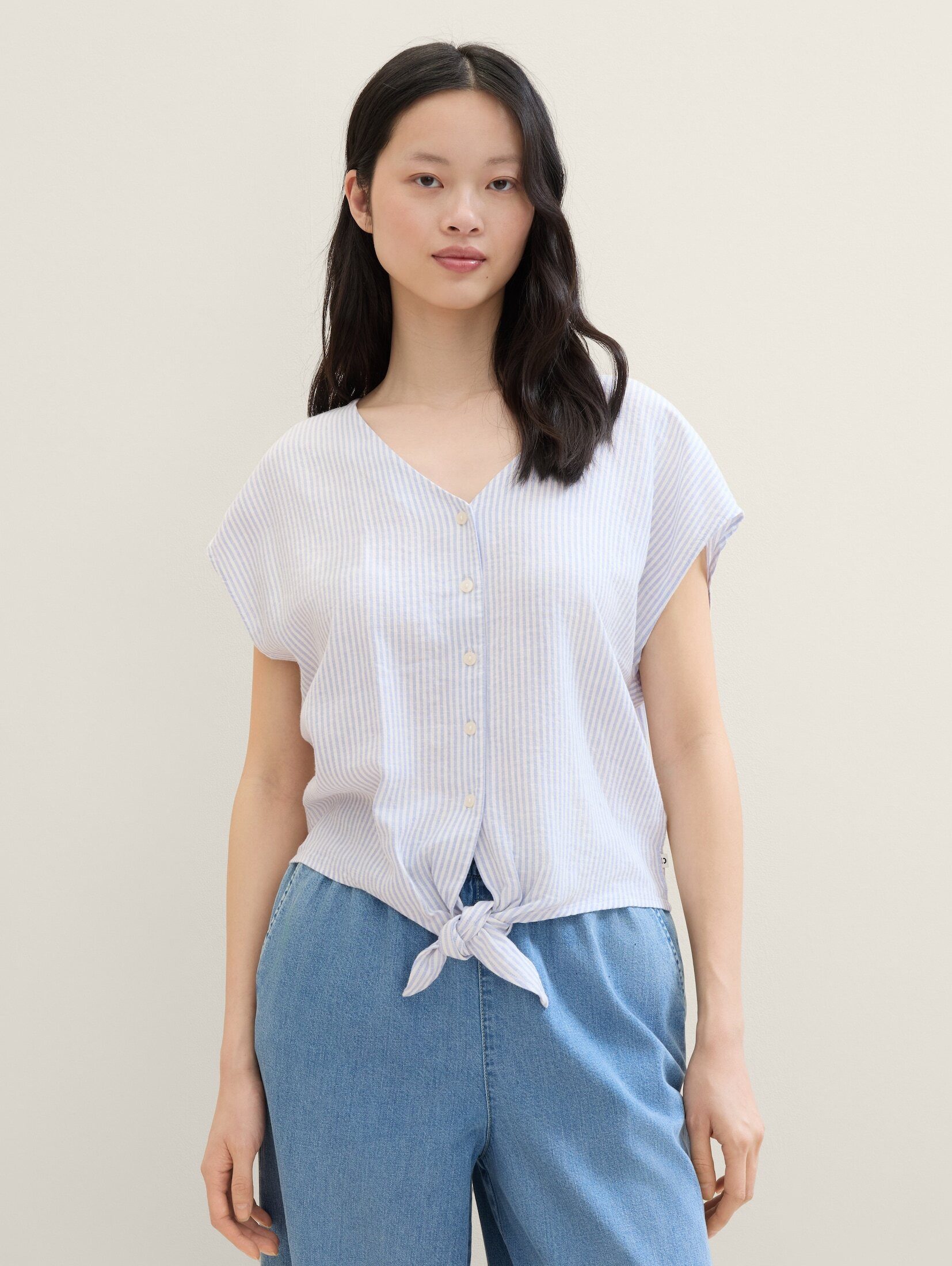 TOM TAILOR Denim Kurzarmbluse Leinenbluse mit günstig online kaufen