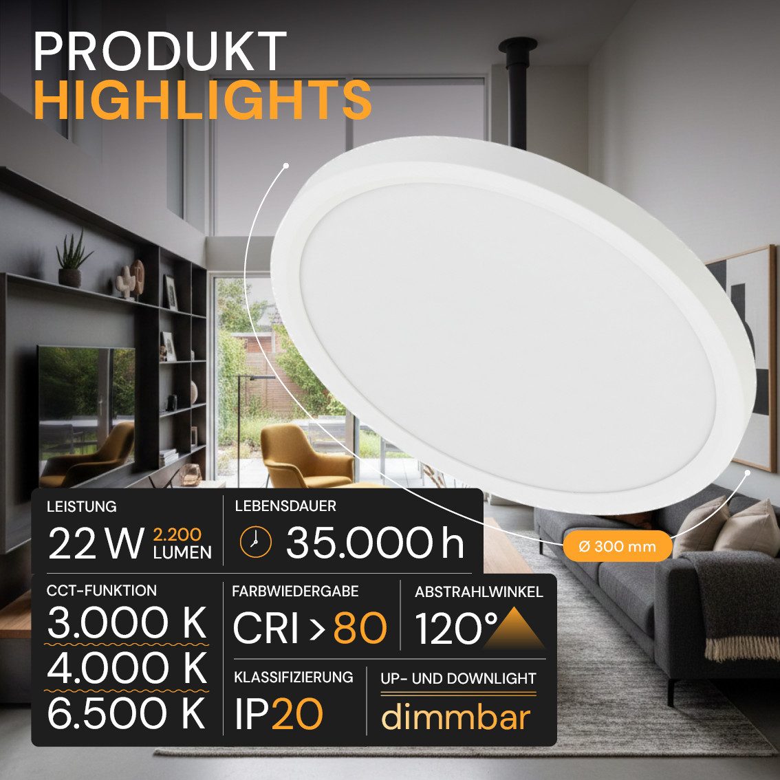 ENOVALITE LED Deckenleuchte LUXULA LED-Rasterdeckenleuchte 22W 3000-6500K CCT Rasterleuchte Büro, LED fest integriert, Farbwechsler