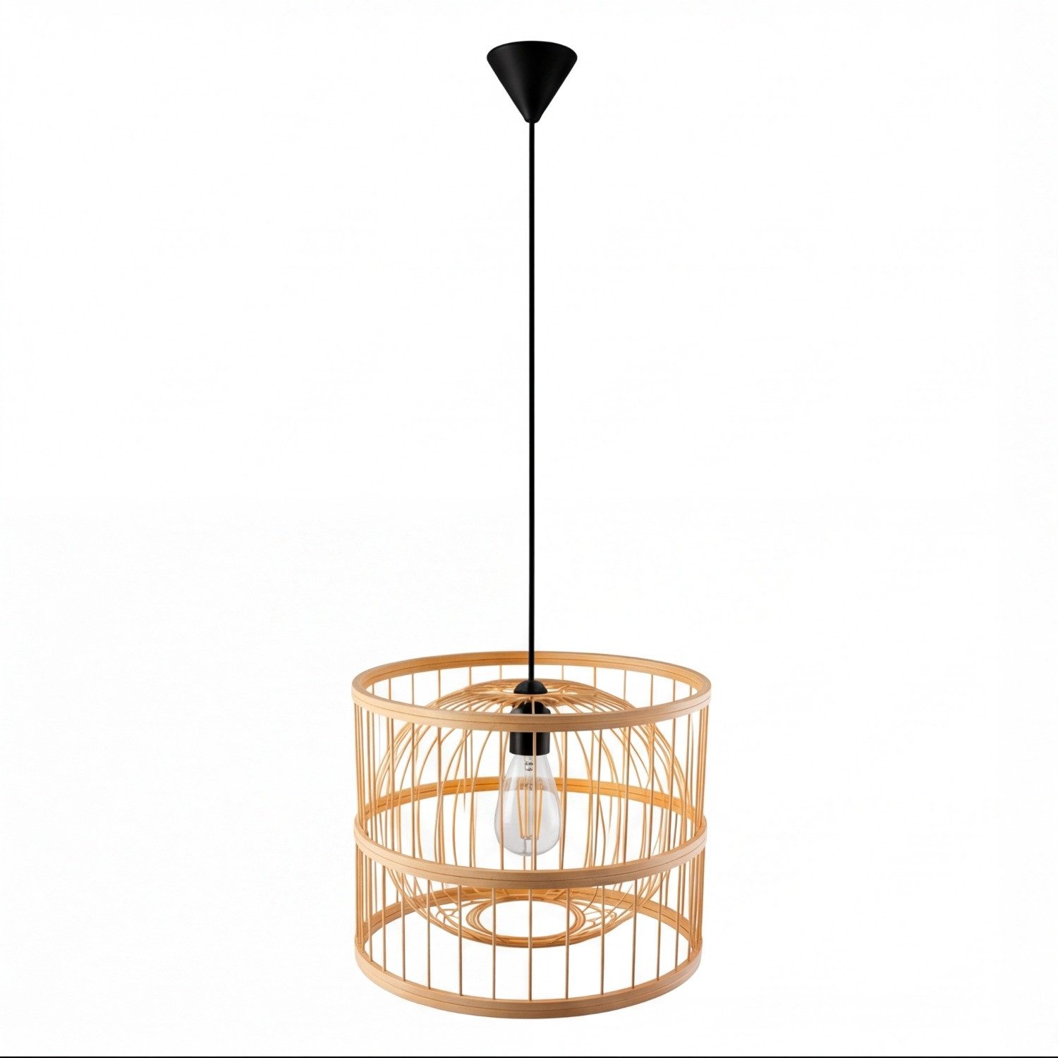 Licht-Erlebnisse Lampenschirm BAMBOO, Bambus Korb Schirm Ø 30 cm E27 Boho Design