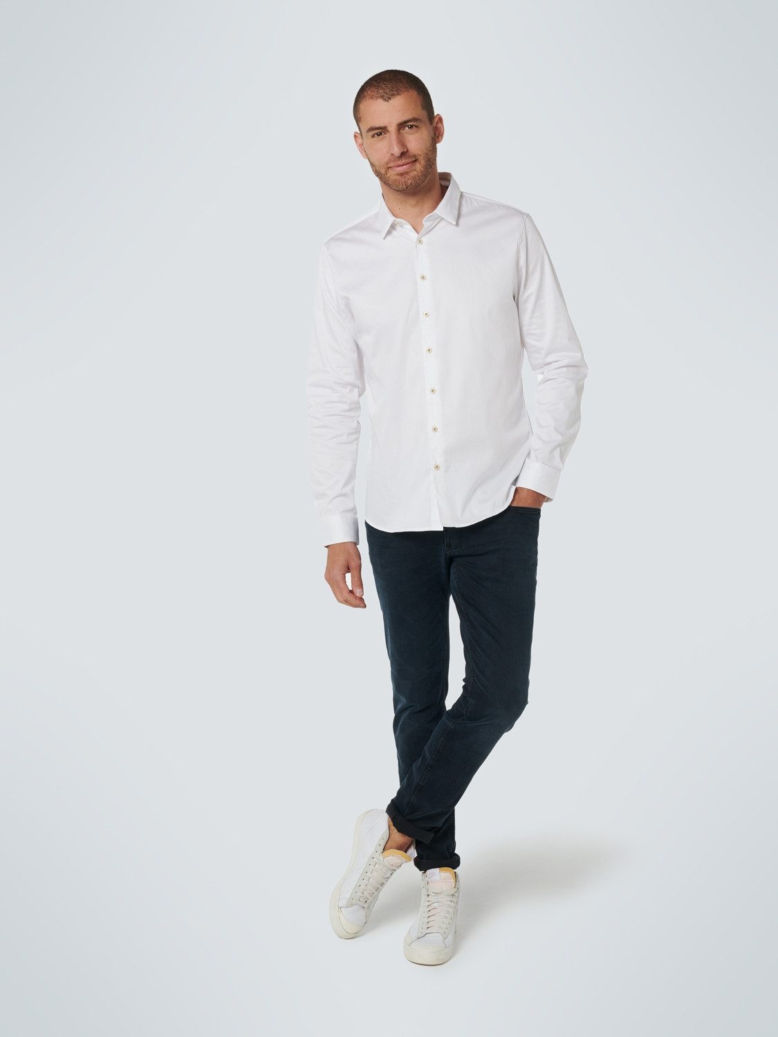 NO EXCESS Langarmhemd Basic Stretch Shirt Satin Weave