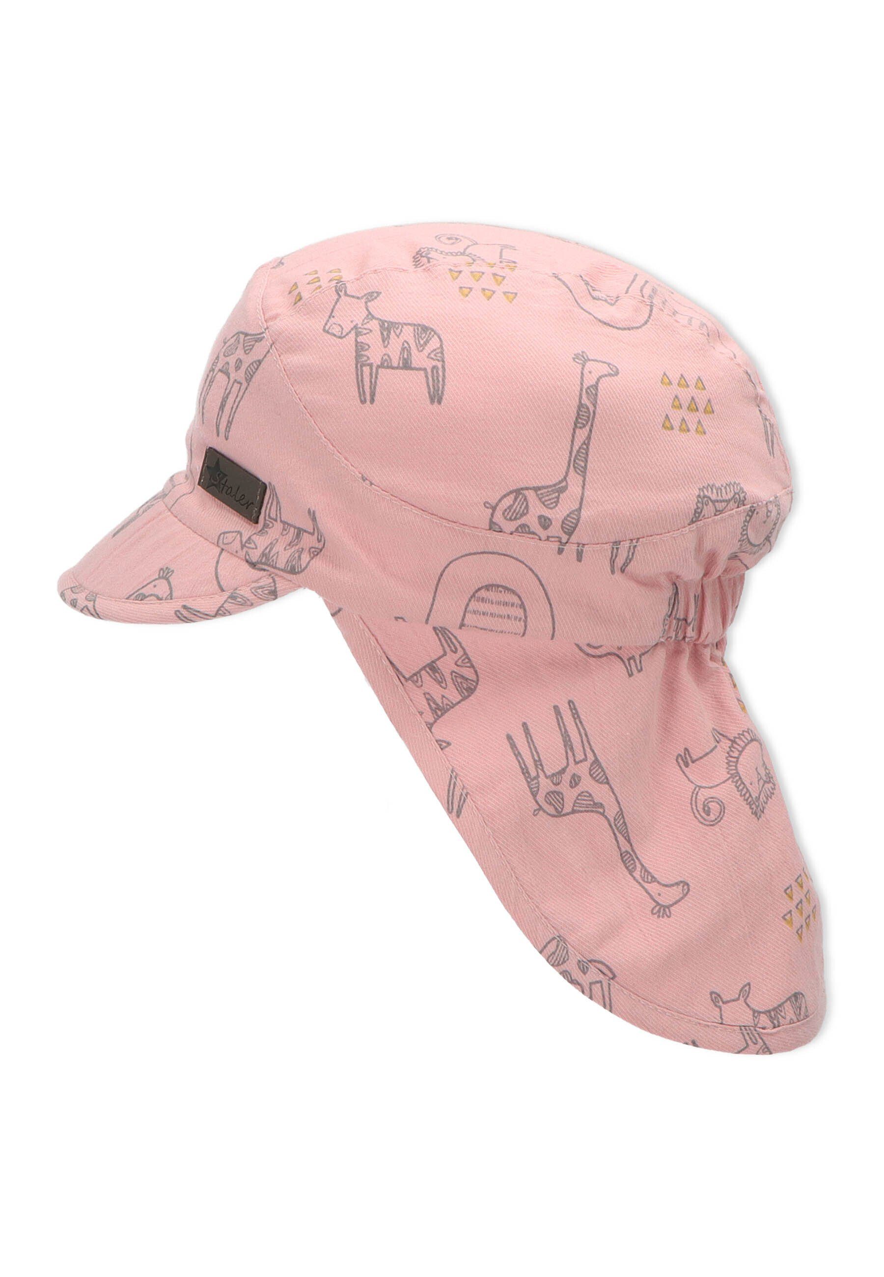 farbig Mütze Nackenschutz mit Schirmmütze mit rosa Caps (1-St., Sterntaler® aus Größenregulierungsband Kinder und Schutz) für mit Baumwolle Schirmmütze Nackenschutz UV-