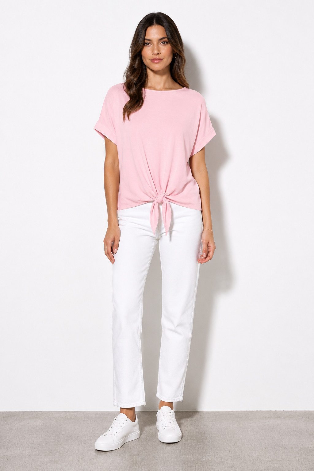 ITALY VIBES Kurzarmbluse - sommerliche Bluse - Blusenshirt Damen mit Knotendetail ONE SIZE / passend für Größe S - L