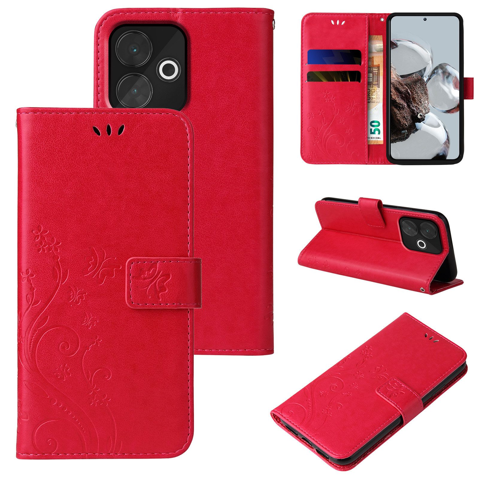 Tec-Expert Handyhülle Cover Tasche Hülle für Xiaomi Redmi 13 6.79 Zoll, 6.79, Klapphülle Case mit Kartenfach Fliphülle aufstellbar, Motiv Blumen