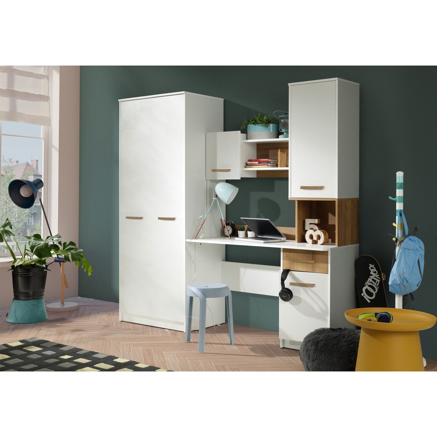 Marmex Möbel Jugendzimmer-Set Grant Mini, (SET, Kleiderschrank, Schreibtisch mit Verlängerung), Scharniere mit Soft-Close