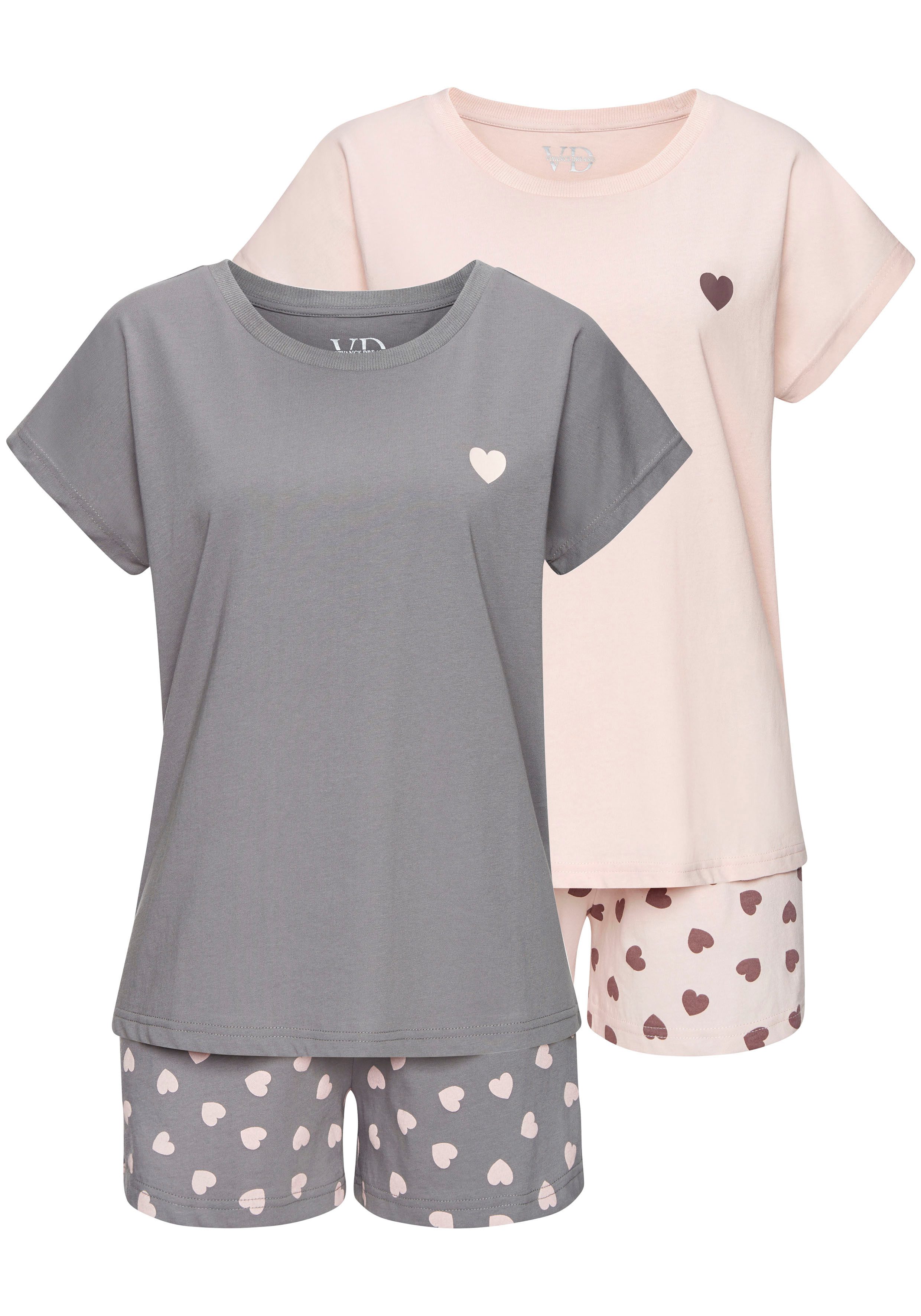Vivance Dreams by Lascana Pyjama (Packung, 4 tlg., 2 Stück) mit süßem Herzmuster