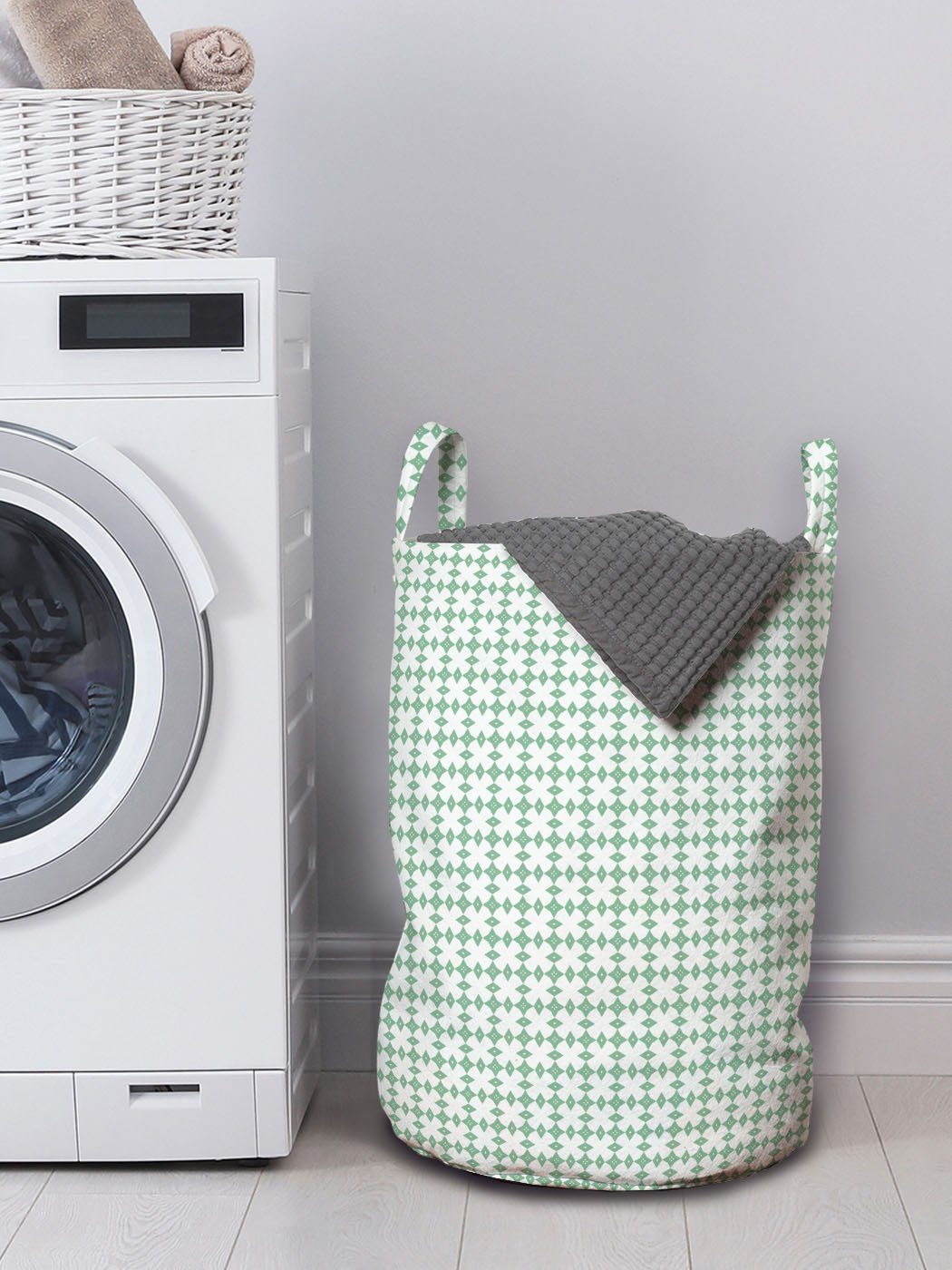 Abakuhaus Wäschesäckchen Wäschekorb mit Motiv Monochrome Griffen Abstrakt Waschsalons, für Elemente Kordelzugverschluss