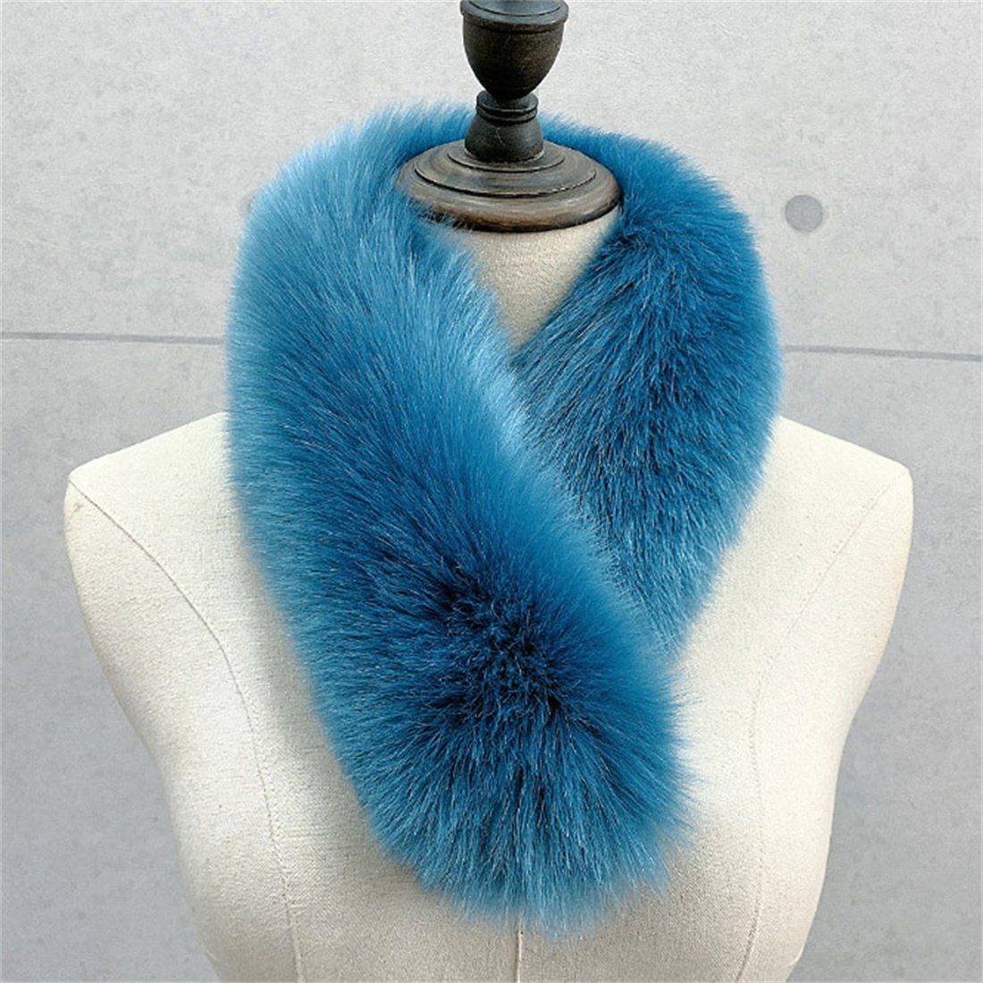 DÖRÖY Modeschal Damen Kunstpelz Warm Plüsch Schal,Winter Solid Farbe Haar Kragen Schal blau