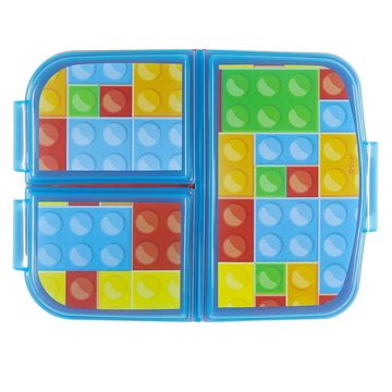Stor Lunchbox Klemmbausteine Kinder 2 teiliges Set, Kunststoff, Brotdose mit 3 Kammern plus Becher