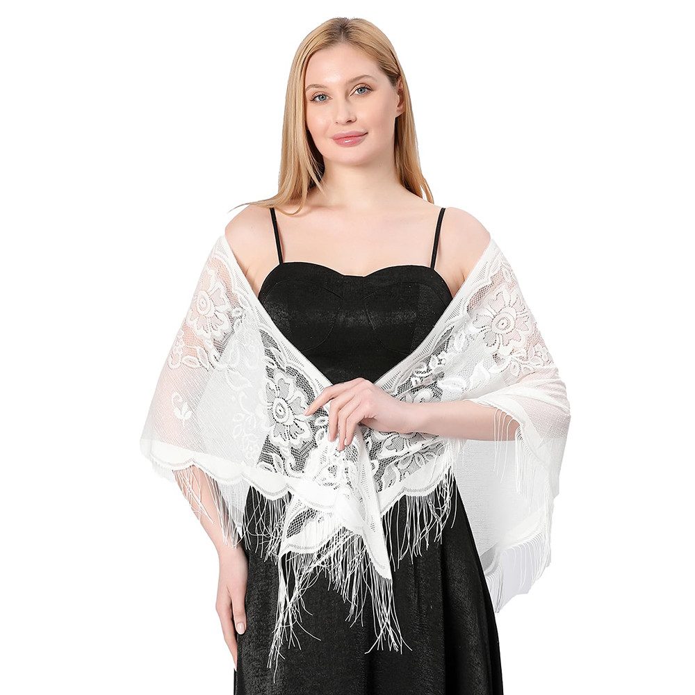 Zaewry Modeschal Stola für Abendkleid,Damen Spitzen-Stola,Dünner Schal Damen, Durchbrochene Sommer Schal Damen,für Hochzeiten, Abendpartys