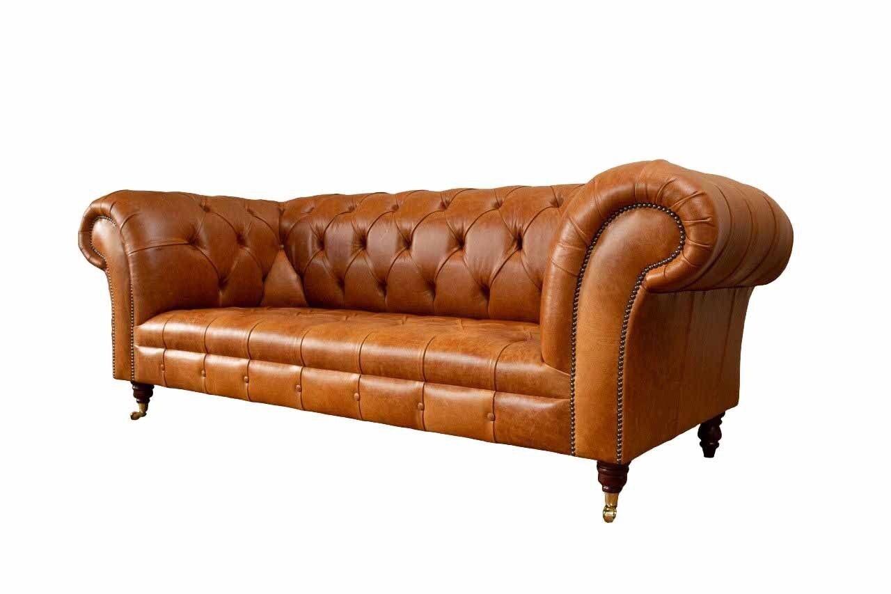 Luxus 3 Leder Made Cognac Design Sofas Möbel Sofa Sitzer Europe in Polster Couchen, Sofa JVmoebel