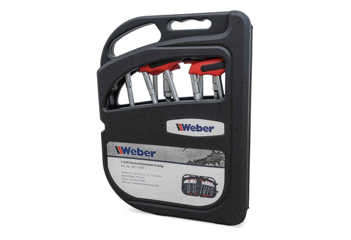 Thumbnail - Weber GmbH Steckschlüssel T-Griff Steckschlüsselsatz 9-teilig (Set, 9 St), Chrom-Vanadium-Stahl, Softgrip, Kunststoffkof...