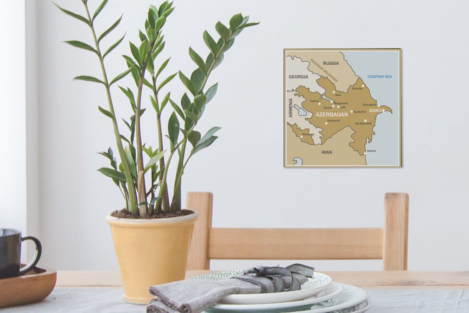 OneMillionCanvasses® Leinwandbild Eine Illustration Karte Bilder Aserbaidschan, für (1 Leinwand St), Schlafzimmer von Wohnzimmer einer