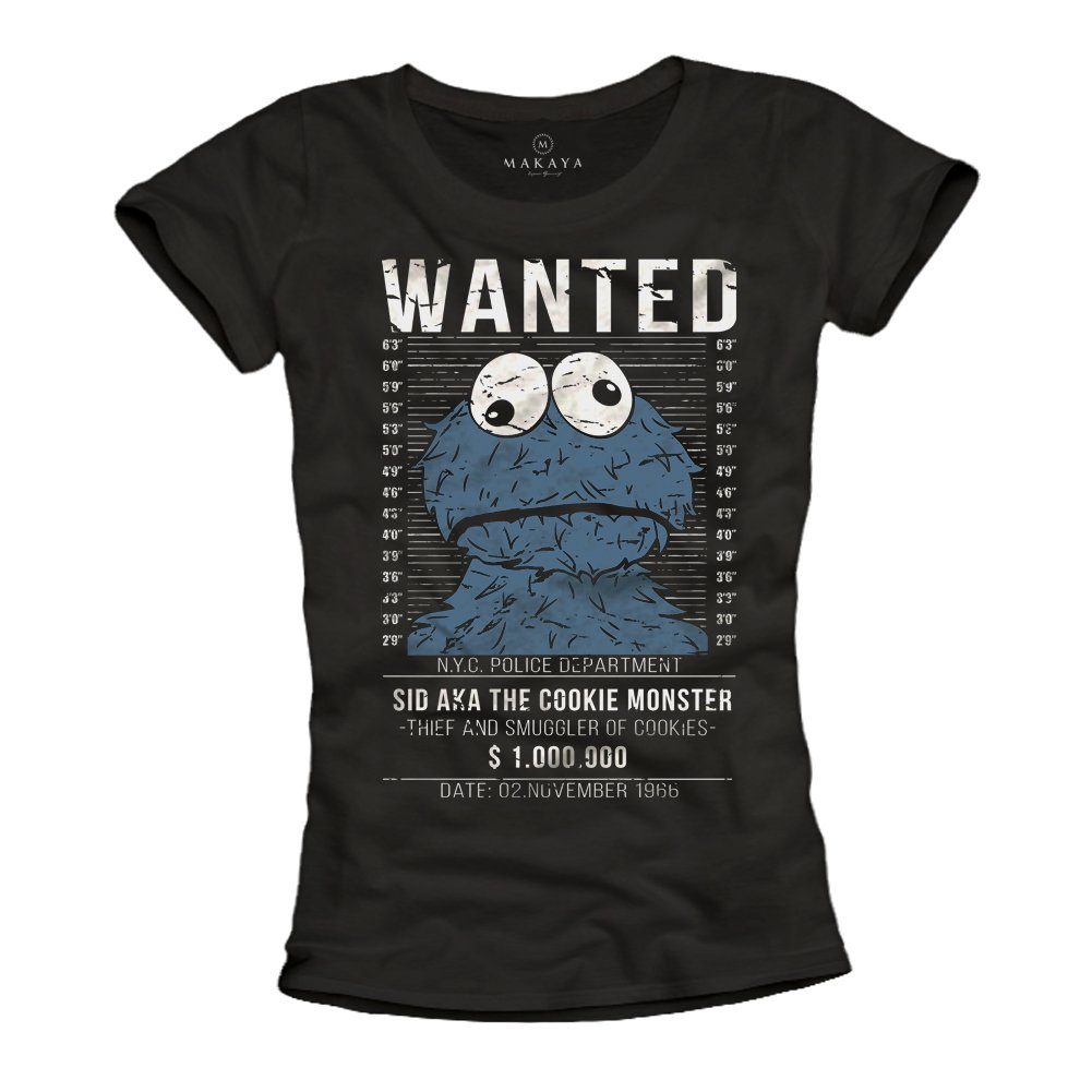 MAKAYA Print-Shirt Schwarz Damen Aufdruck Lustig günstig online kaufen