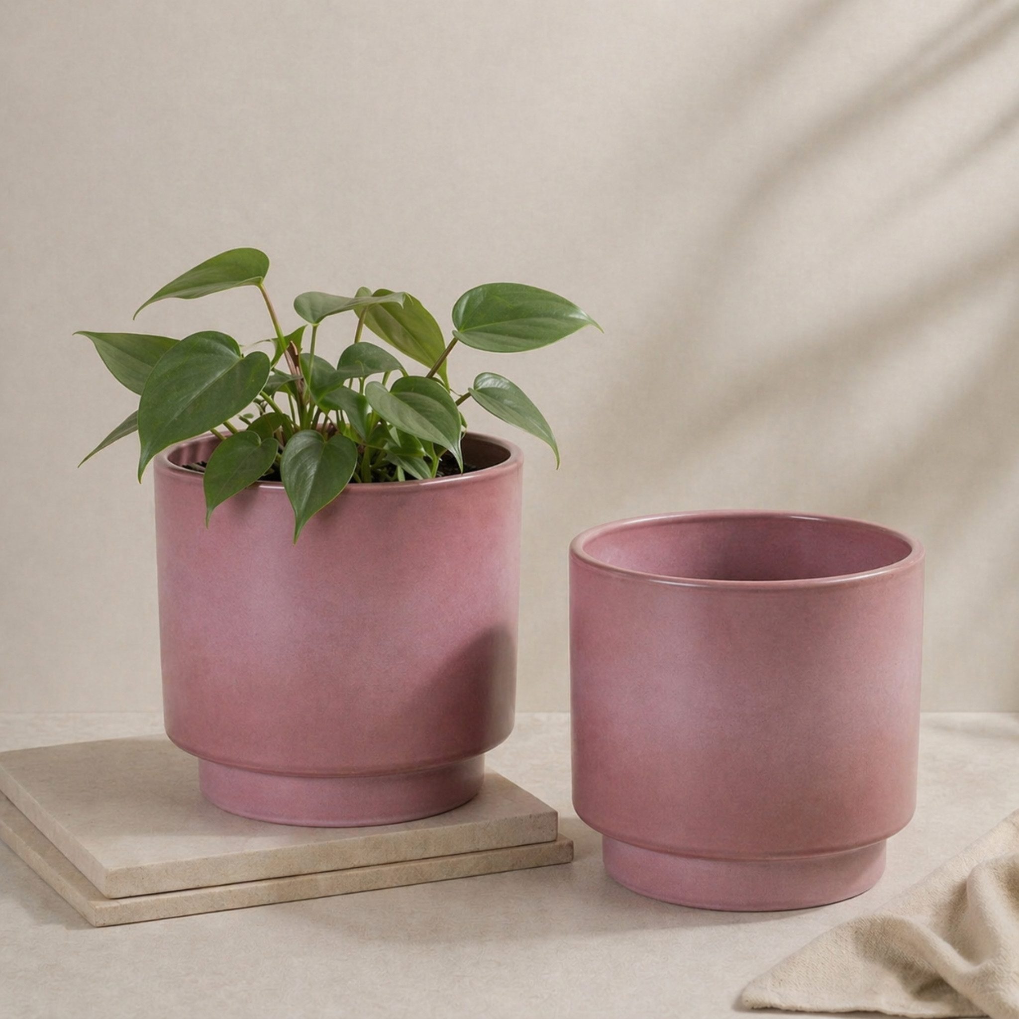 matches21 HOME & HOBBY Blumentopf Übertöpfe in Ø 13 cm, Blumentöpfe in Altrosa im 2er Set (2 St), Blumenübertöpfe aus Keramik für Zimmerpflanzen