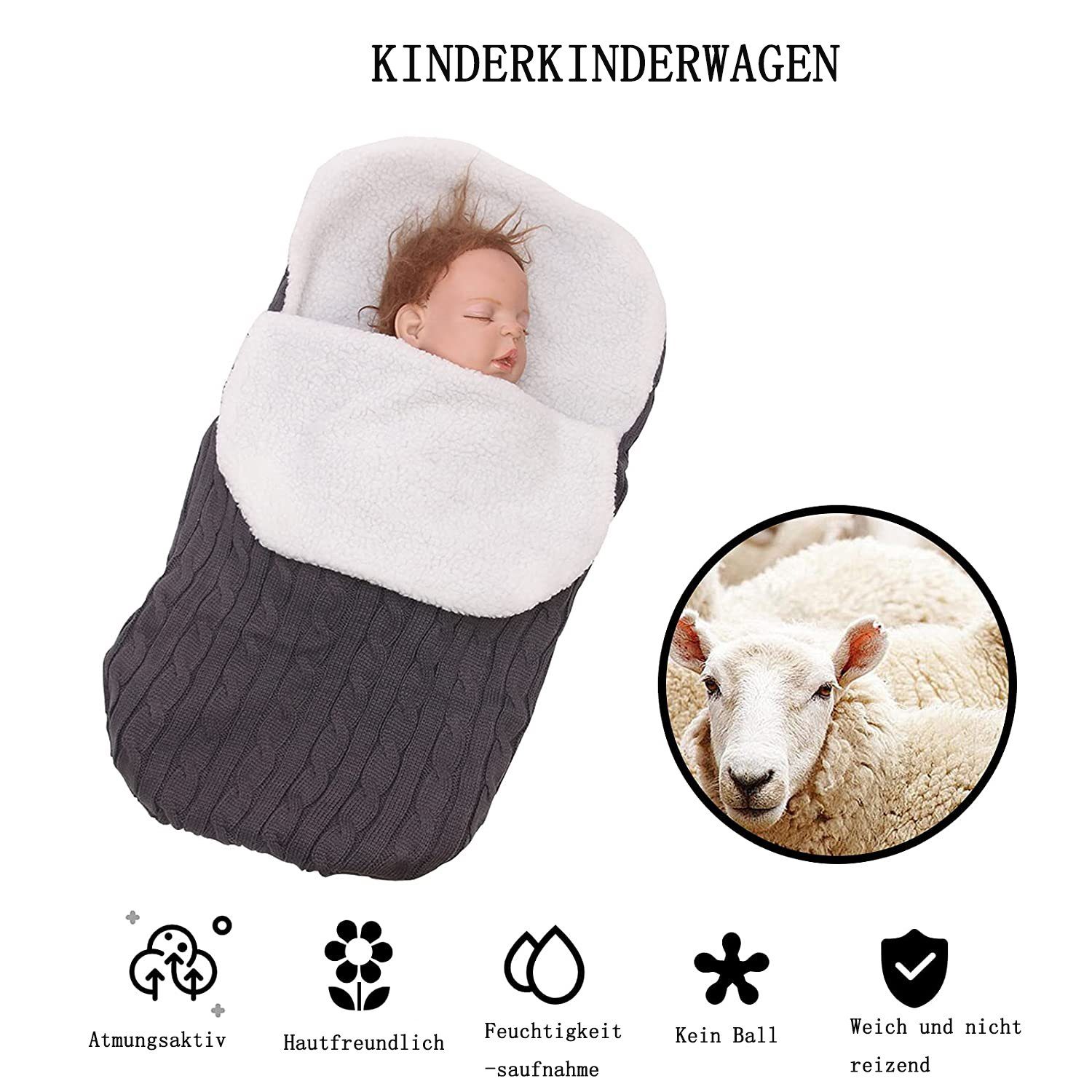 für GelldG Kinderwagen, Gestrickt Neugeborene Babydecke Decke Dunkelgrau Wickeln Baby Schlafsack