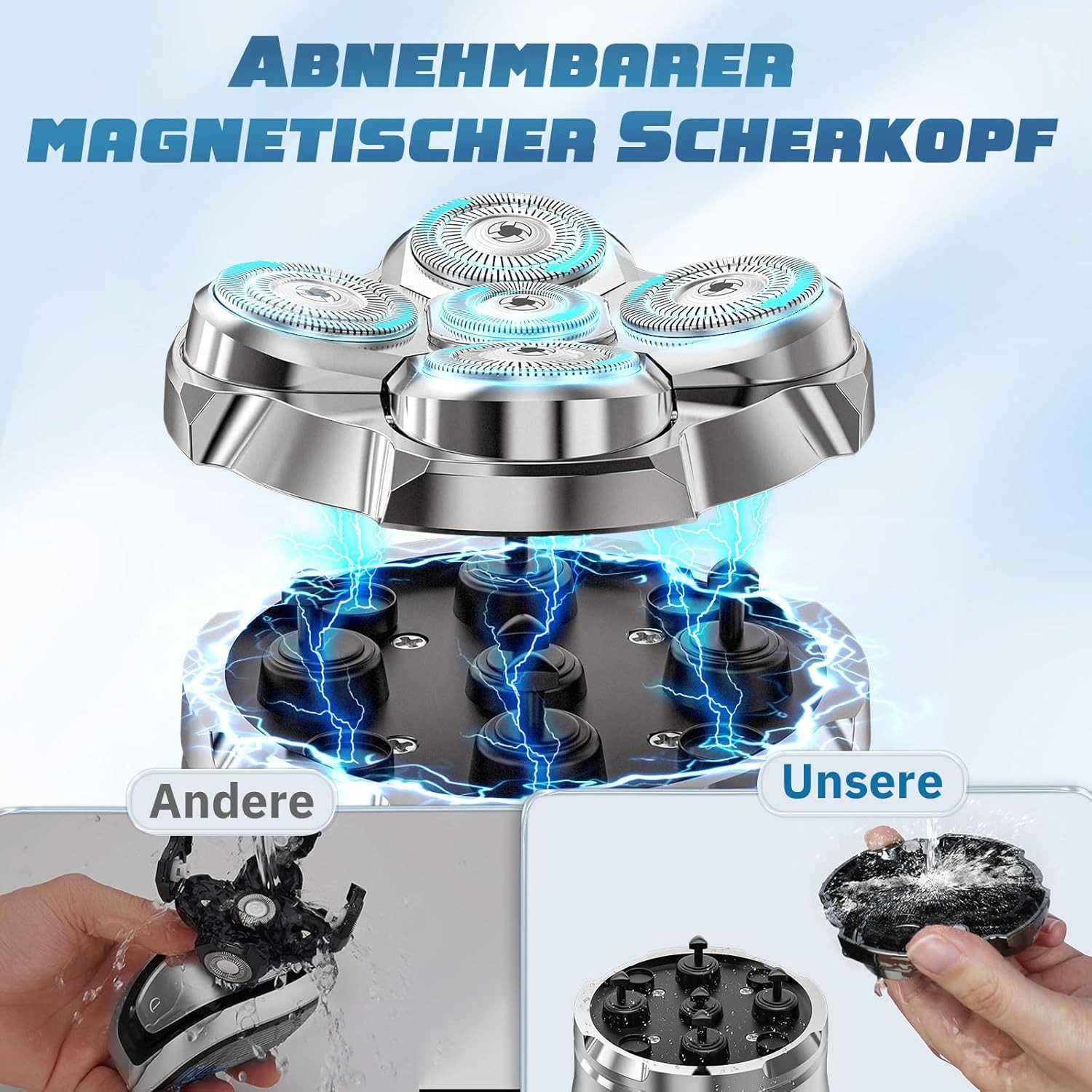 Rolipo Glatzen-Rasierer Glatzen Rasierer Herren elektrisch,5D Kopfrasierer für Männer
