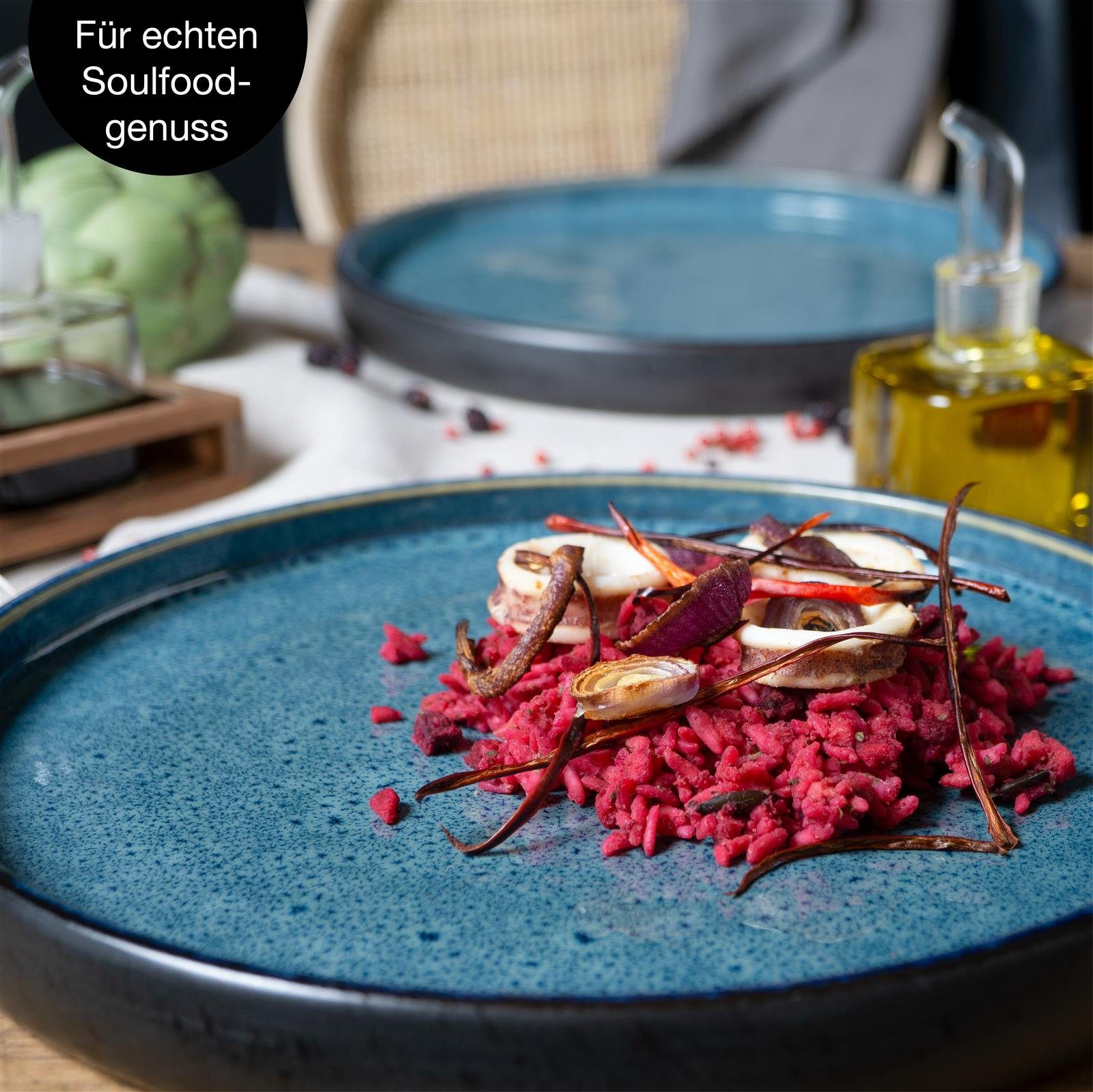 Moritz & Moritz Tafelservice SOLID 4x Dinnerteller Blau (4-tlg), 4 Personen, Steinzeug, Geschirrset zum Servieren