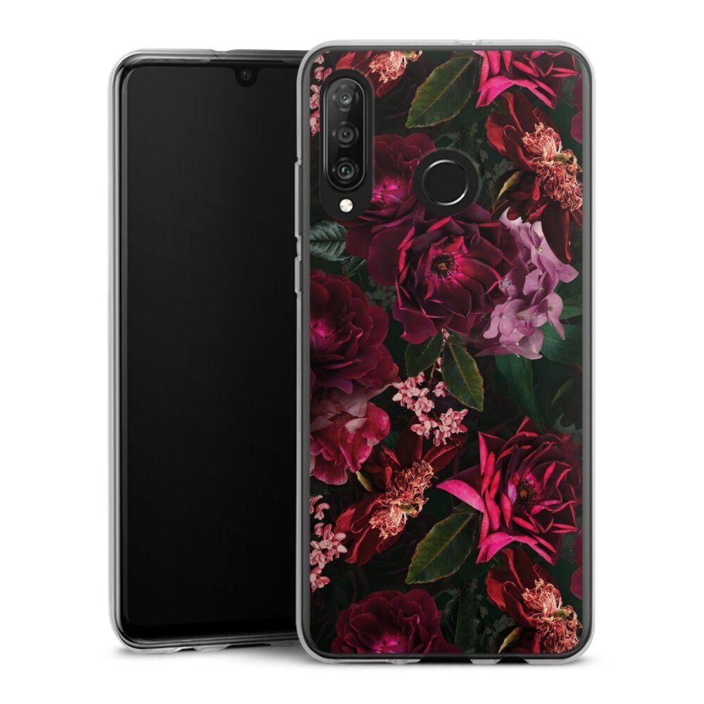 DeinDesign Handyhülle Rose Blumen Blüte Dark Red and Pink Flowers, Huawei P30 Lite Premium Silikon Hülle Bumper Case Handy Schutzhülle