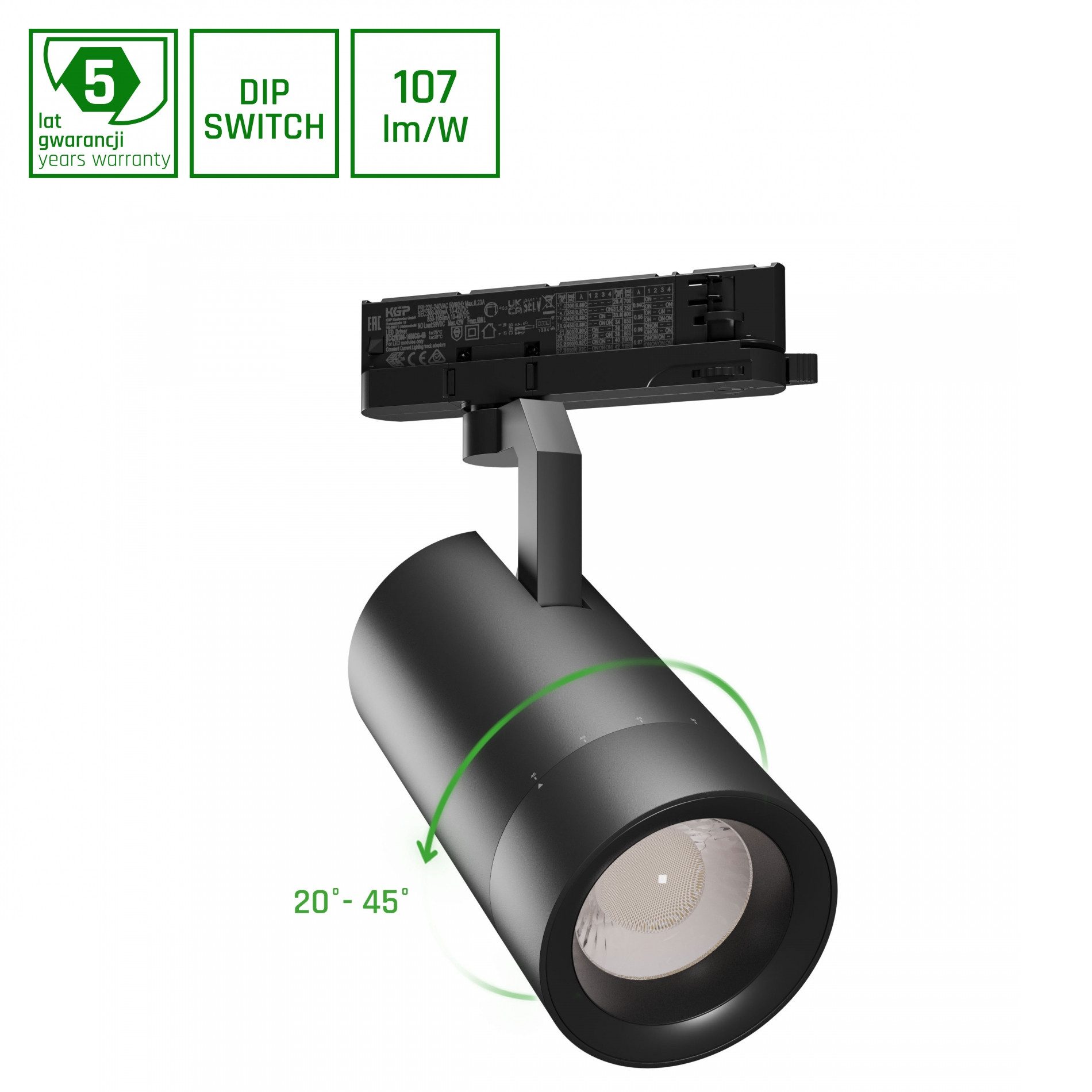 Schienensystem-Leuchten 3-Phasen Stromschienenstrahler 19-42W 1800-3200lm 20-45° Neutral 4000K