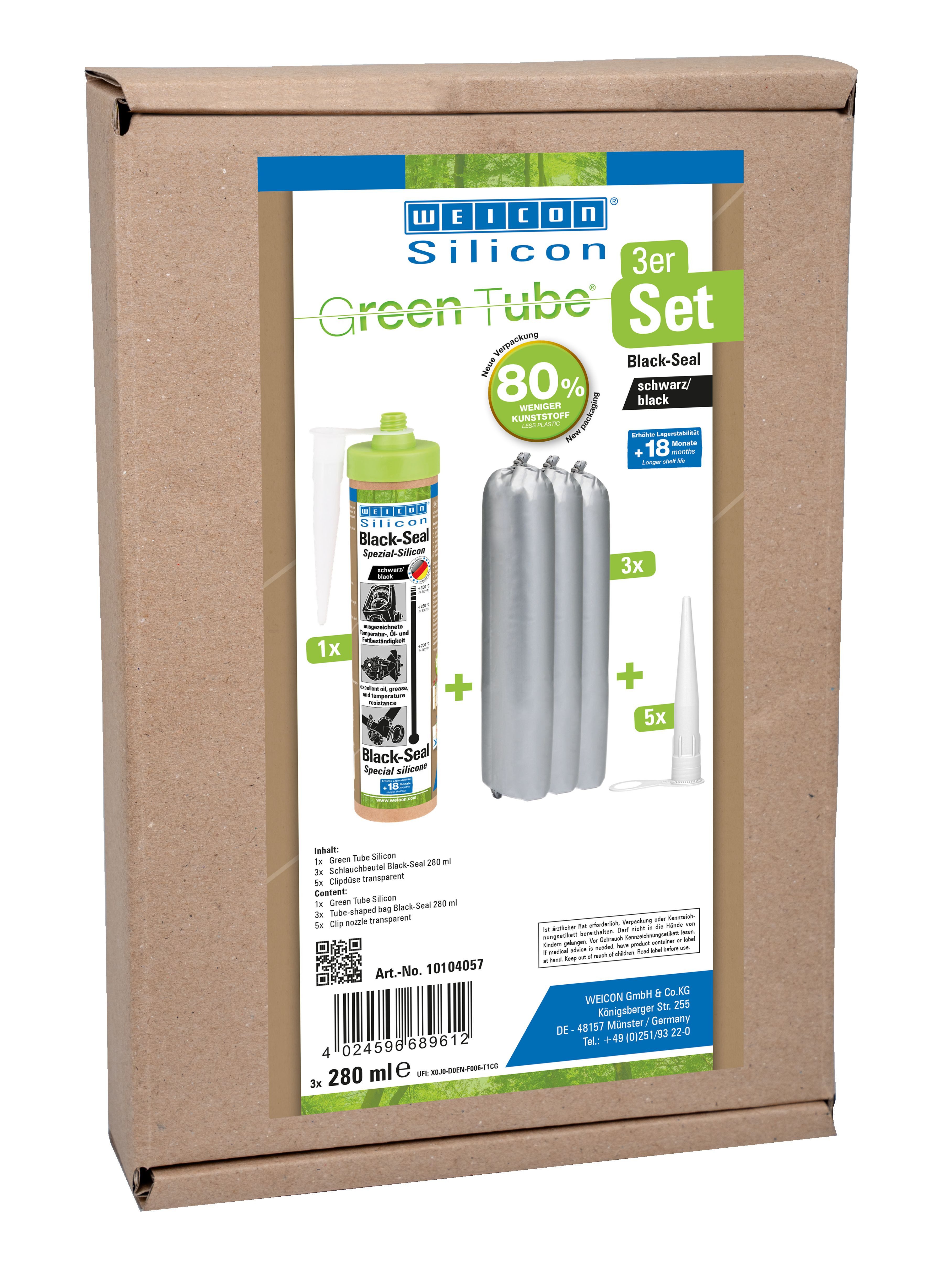 WEICON Dichtstoff Green Tube Black-Seal Spezialsilikon, gebrauchsfertig, (Set, 3-tlg), Extrem öl- und fettbeständig