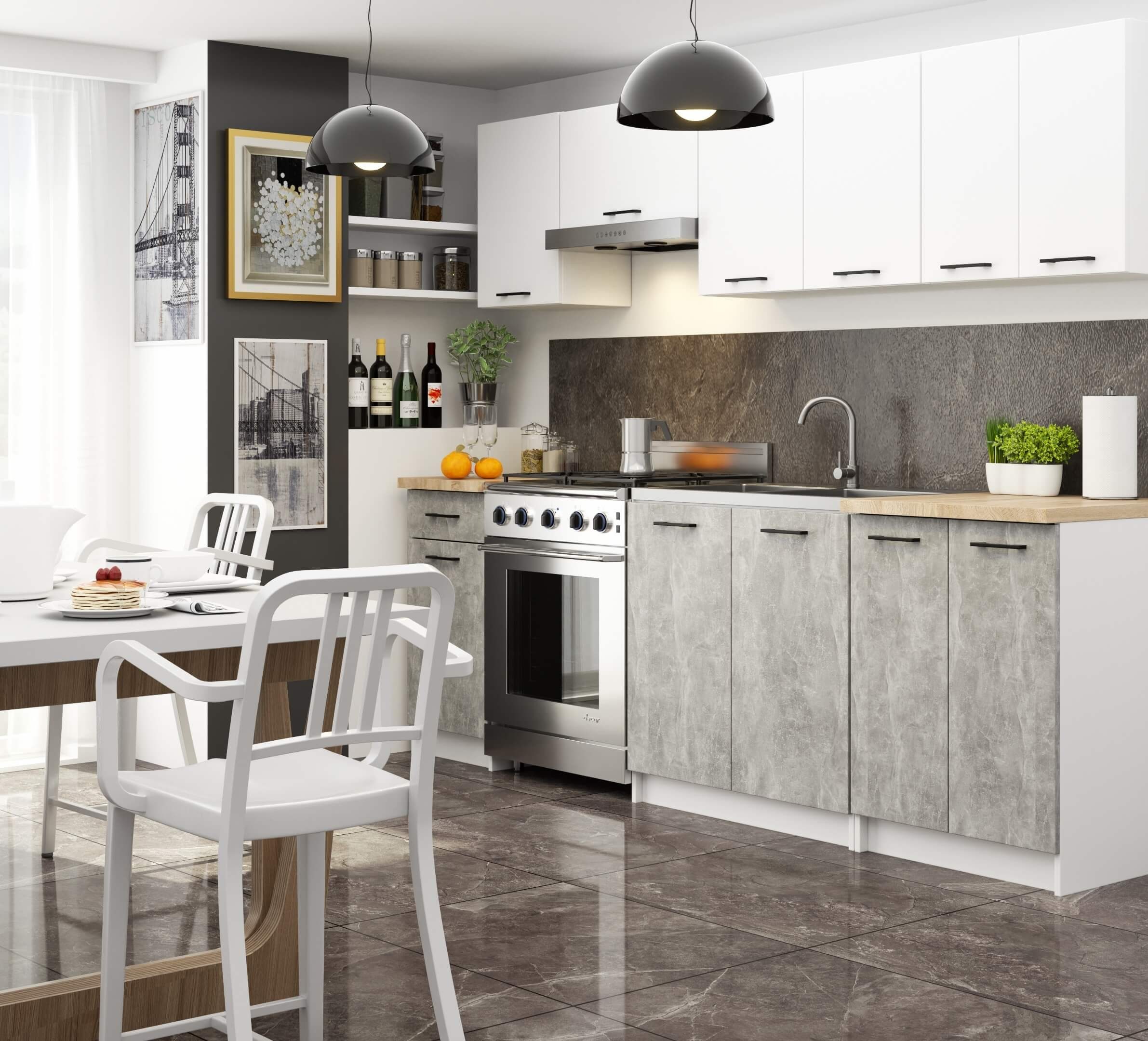 Raumhirsch Furniture Küchenzeile Elegante Küchenzeile – Funktionales Küchenmöbel Set – Küchenblock, Elegante & funktionale Küchenzeile in zeitlosem Weiß