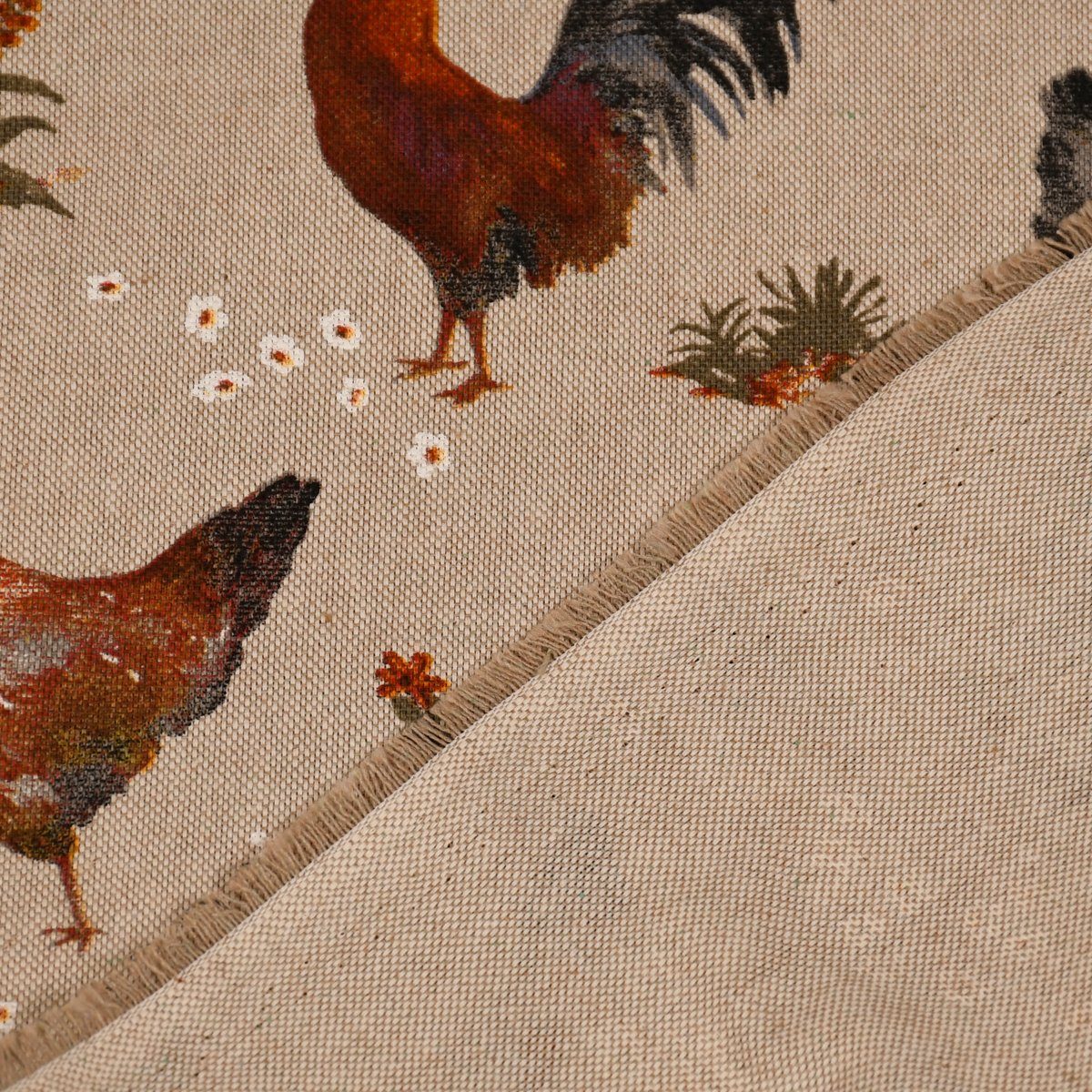 handmade, Vorhang in LEBEN. (1 SCHÖNER Farm braun blickdicht, vorgewaschen natur Chicken Germany, made Vorhang LEBEN., Smokband Kunstfaser, Hühner SCHÖNER 245cm, St),